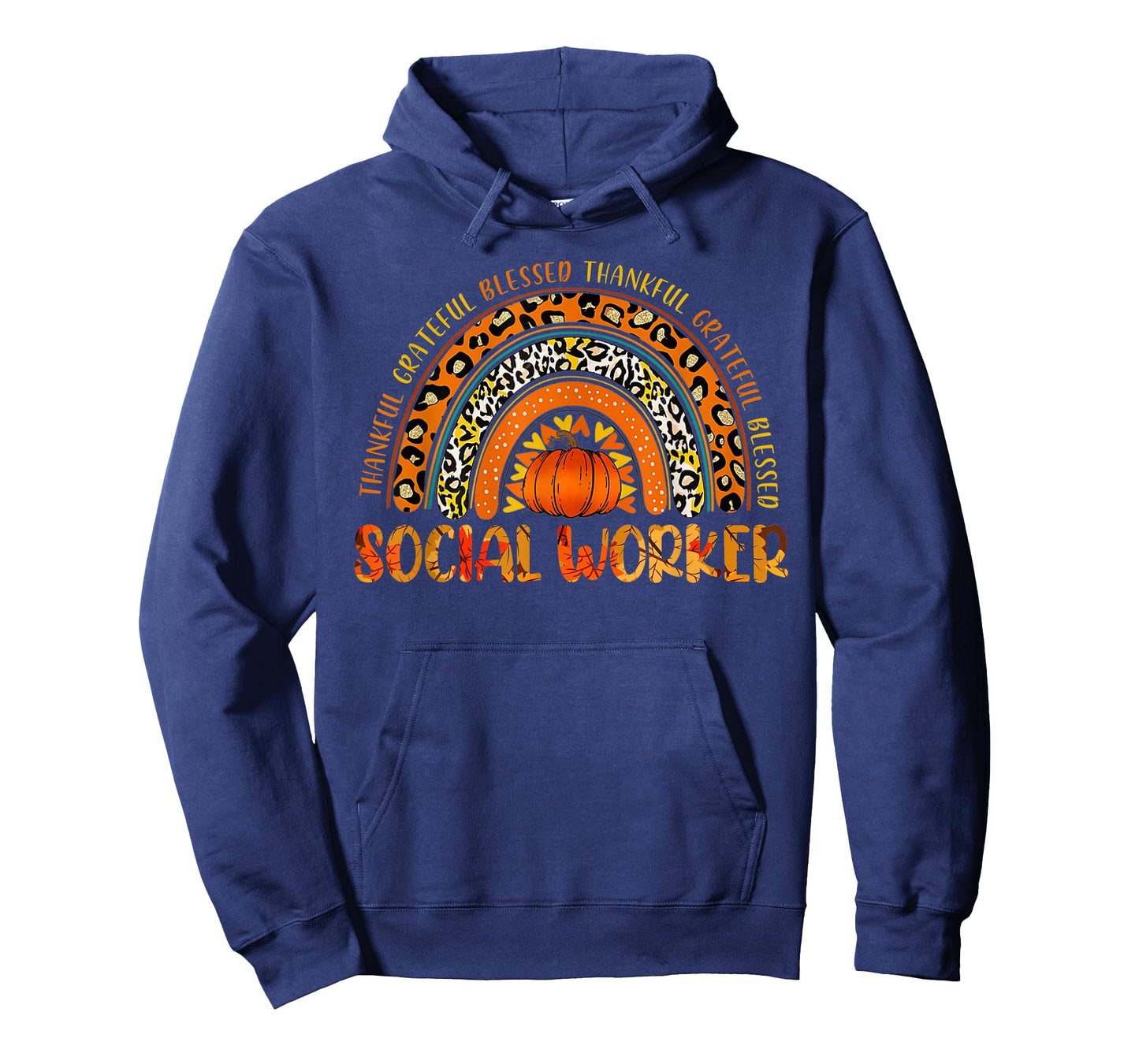 Leopard Rainbow Thankful Social Worker Pumpkin Thanksgiving T-Shirt