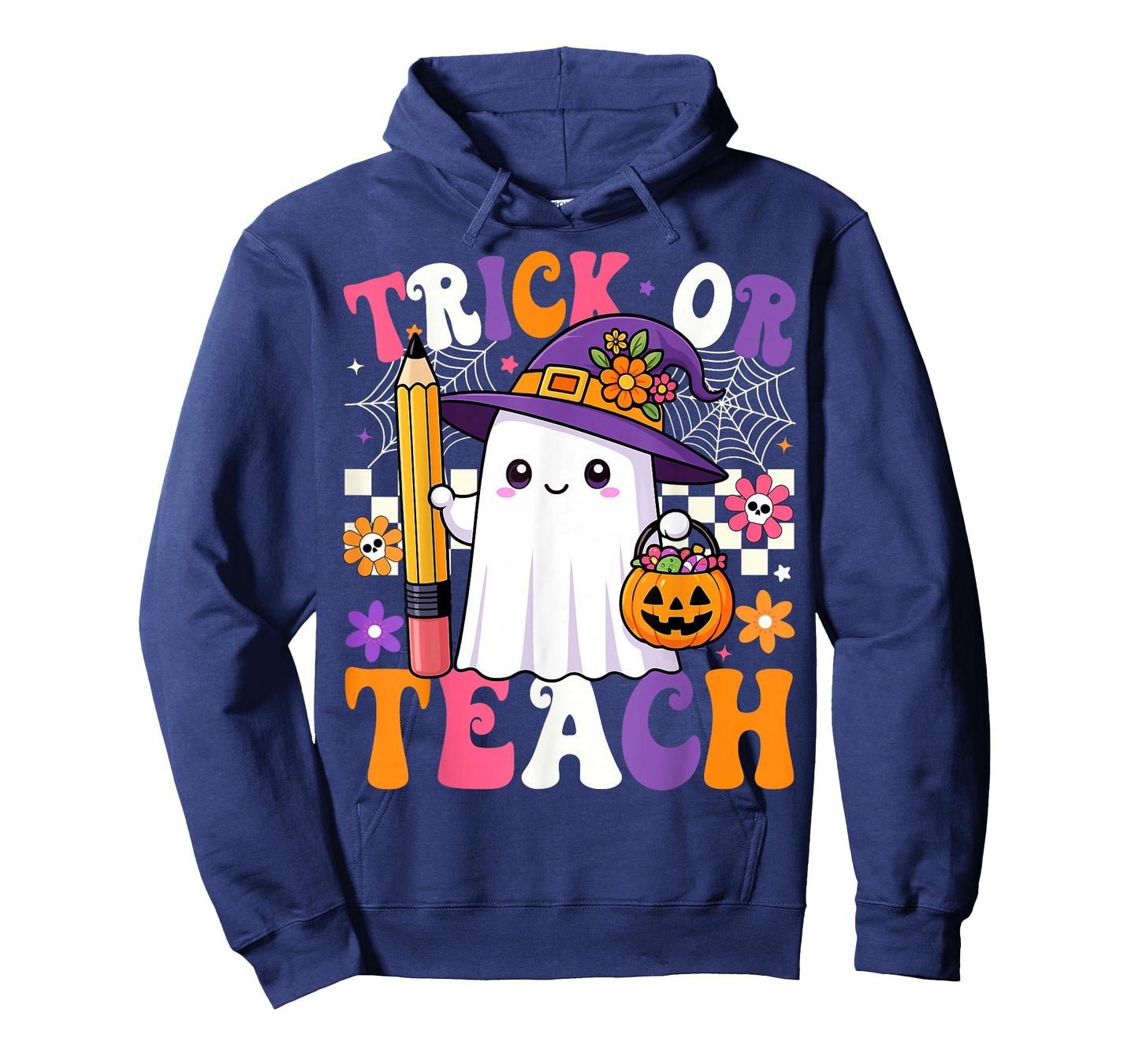 Trick Or Teach Teacher Pencil Ghost Funny Halloween Teacher T-Shirt