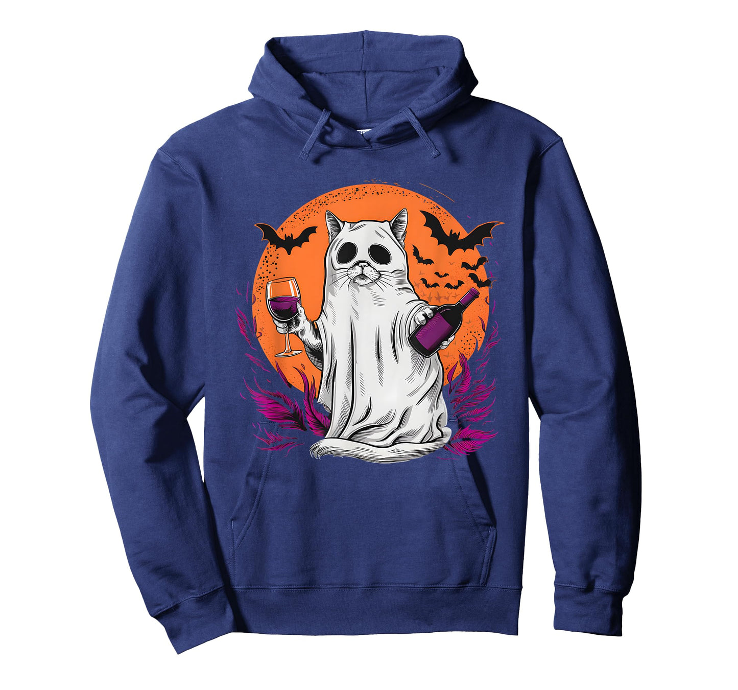 Halloween Ghost Cat Holding Wine Glass T-Shirt