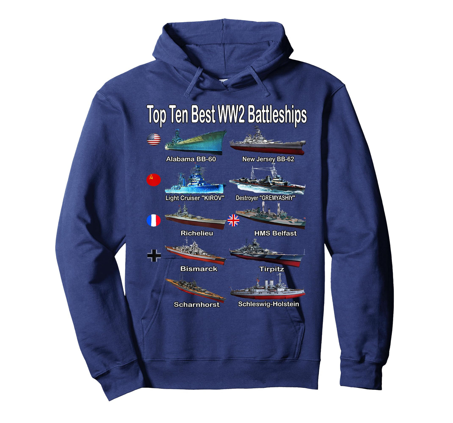 Top Ten Best WW2 Battleships Warships for Kids Adults T-Shirt