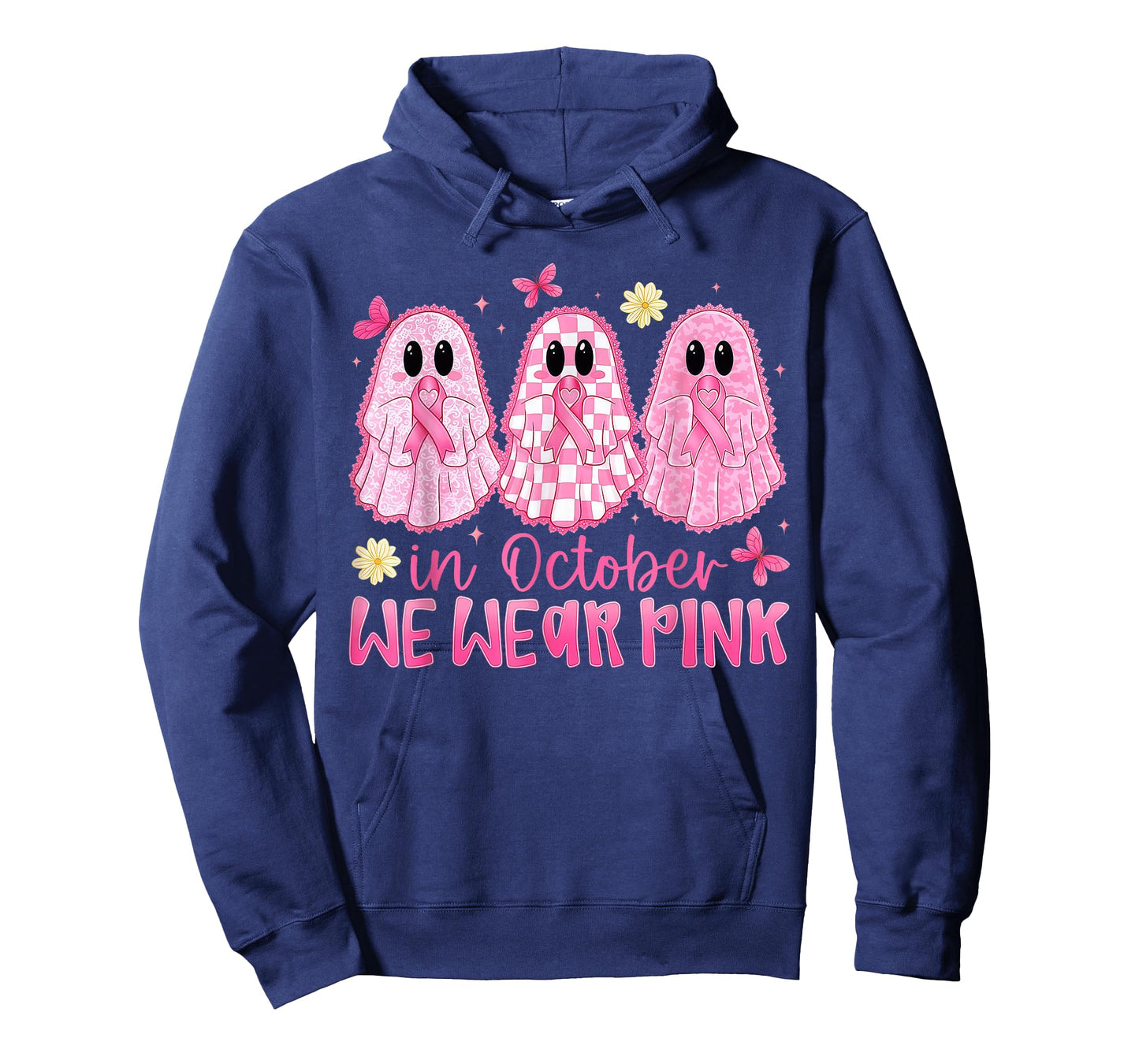 in October We Wear Pink Ghost Witch Breast Cancer Awareness T-Shirt