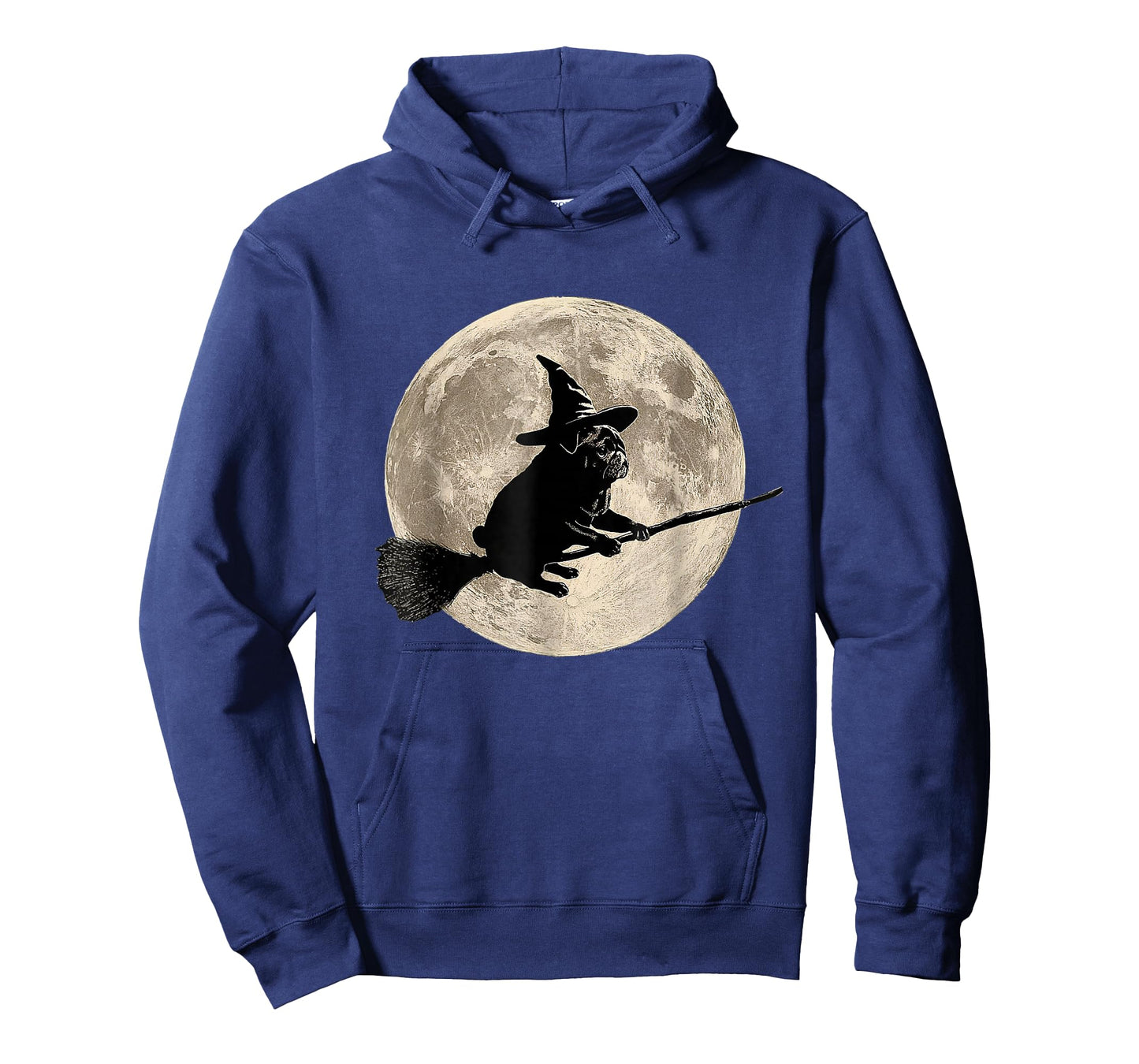 Witch Pug Flying Broom Full Moon Halloween Night T-Shirt