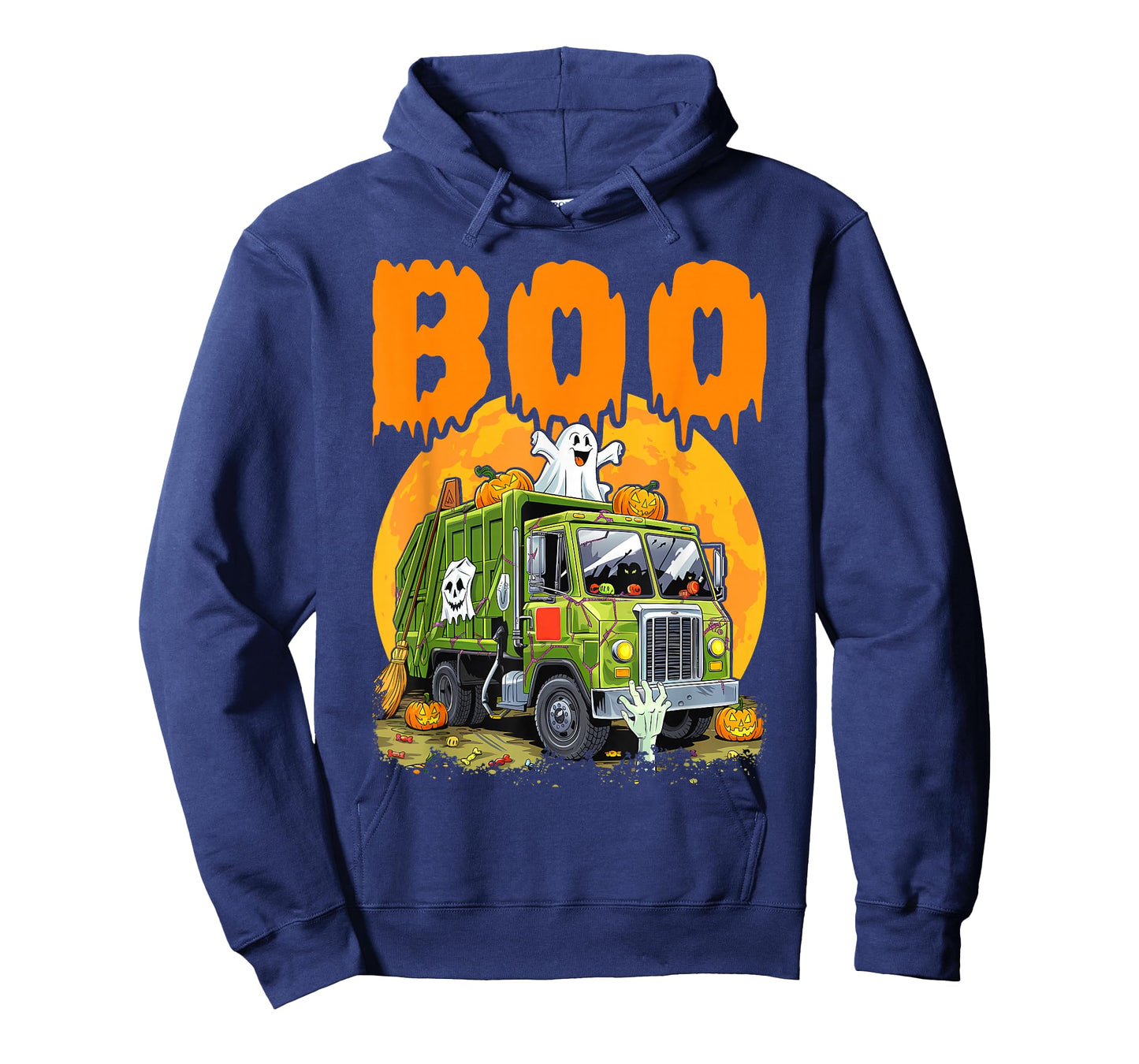 Ghost Driving Garbage Truck With Candy Bag Carved Pumpkin T-Shirt