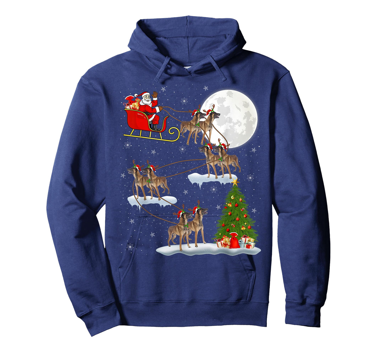 Belgian Malinois Dog Santa Sleigh Flying Funny Christmas T-Shirt