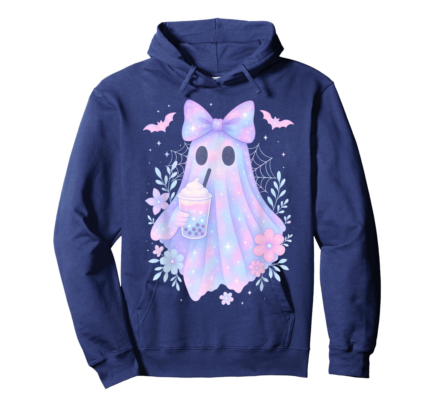Kawaii Pastel Galaxy Ghost Bubble Tea Halloween Coquette Bow T-Shirt