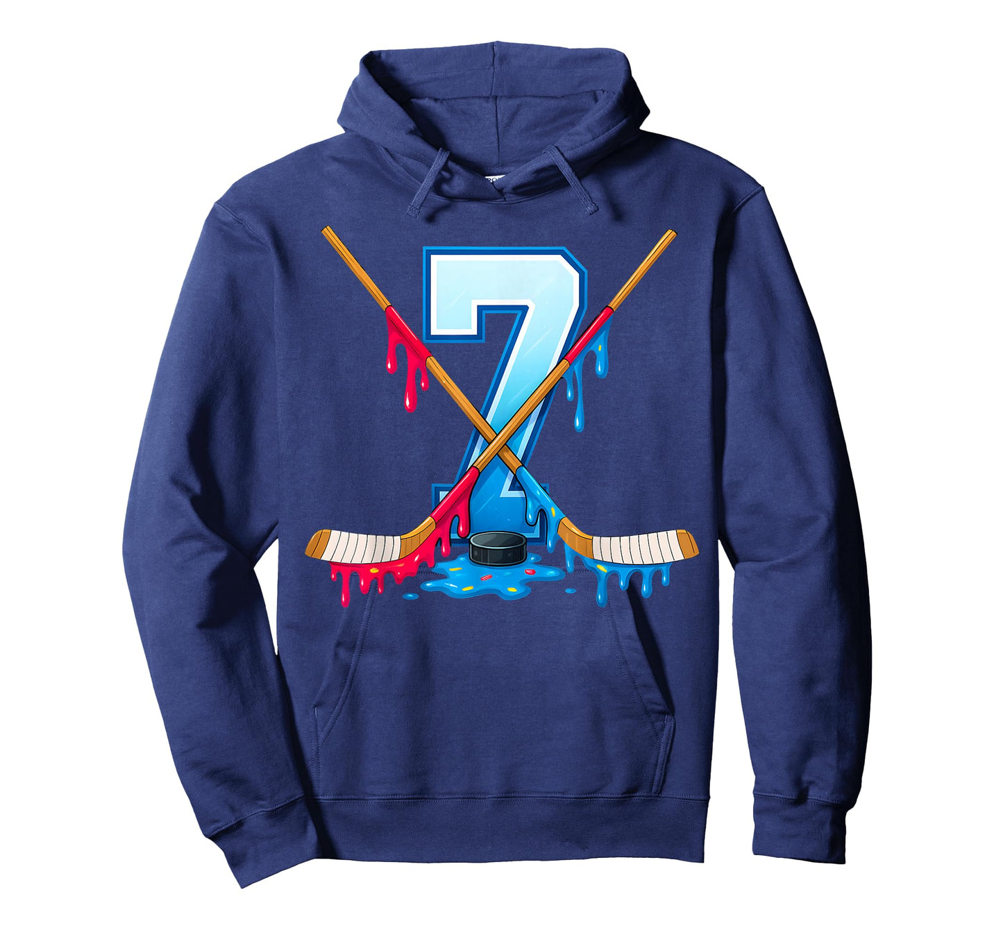 Hockey 7 Year Old Ice Cream Drip Youth 7th Birthday Boys T-Shirt
