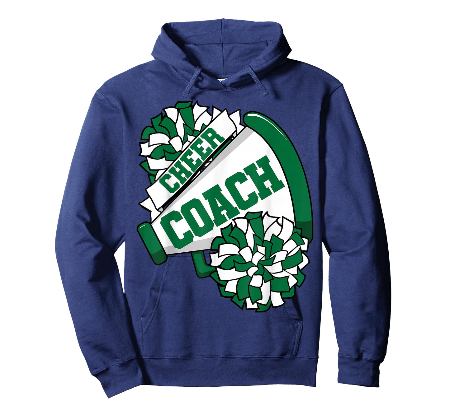 Cheer Coach with Megaphone and Pom Poms Green T-Shirt