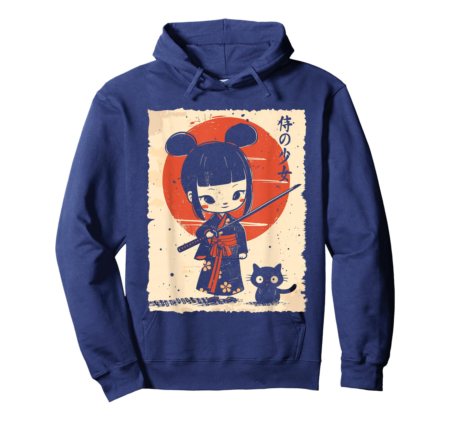 Cute Kawaii Samurai Girl with Katana & Cat Japanese Anime T-Shirt
