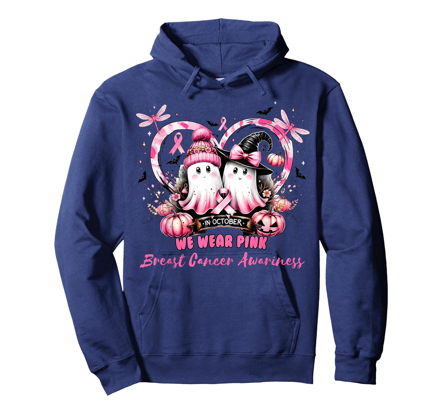 in October We Wear Pink Breast Cancer Heart Dragonflies T-Shirt