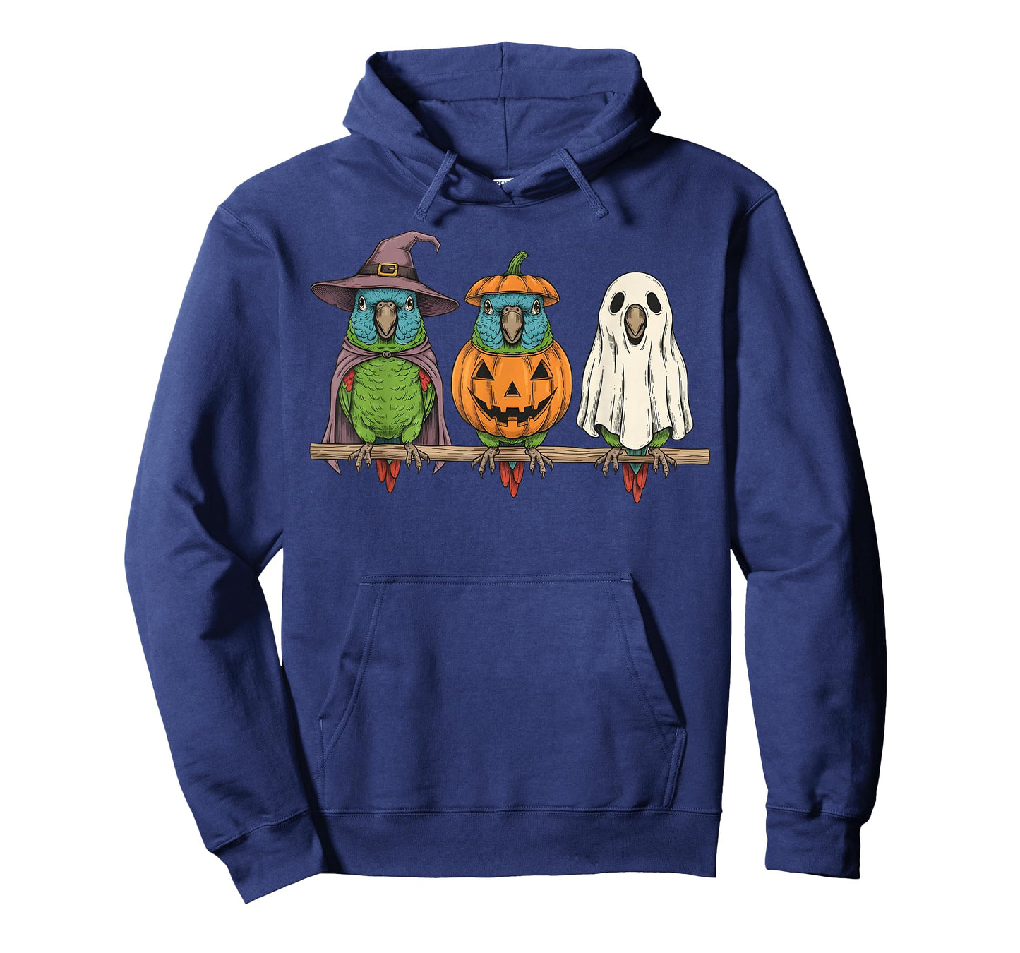 Spooky Ghost Blue Crowned Conure Parrot Pumpkin Halloween T-Shirt