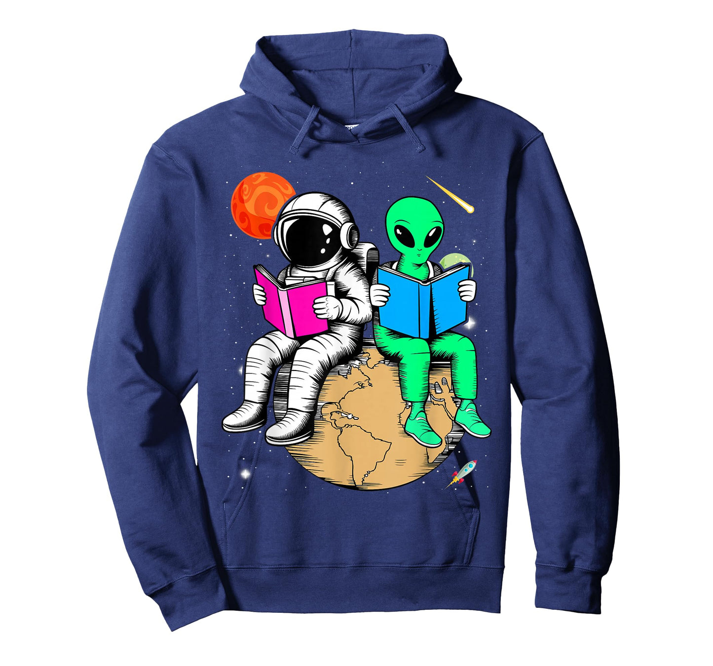 Astronaut Reading Book To Alien Moon Space Women Kids Men T-Shirt