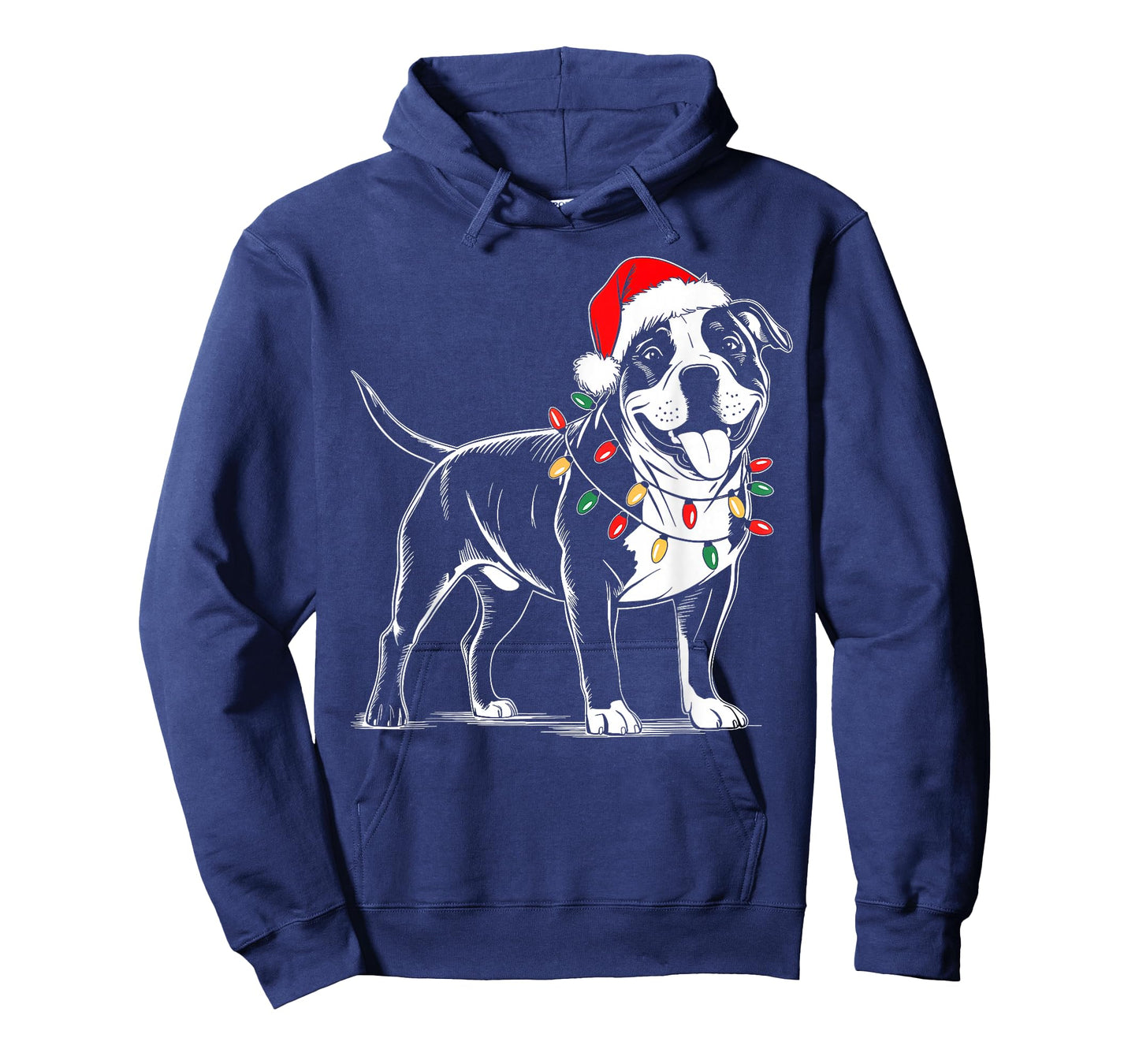 Pitbull Dog Christmas Lights Santa Hat Funny Xmas Dog Lover T-Shirt