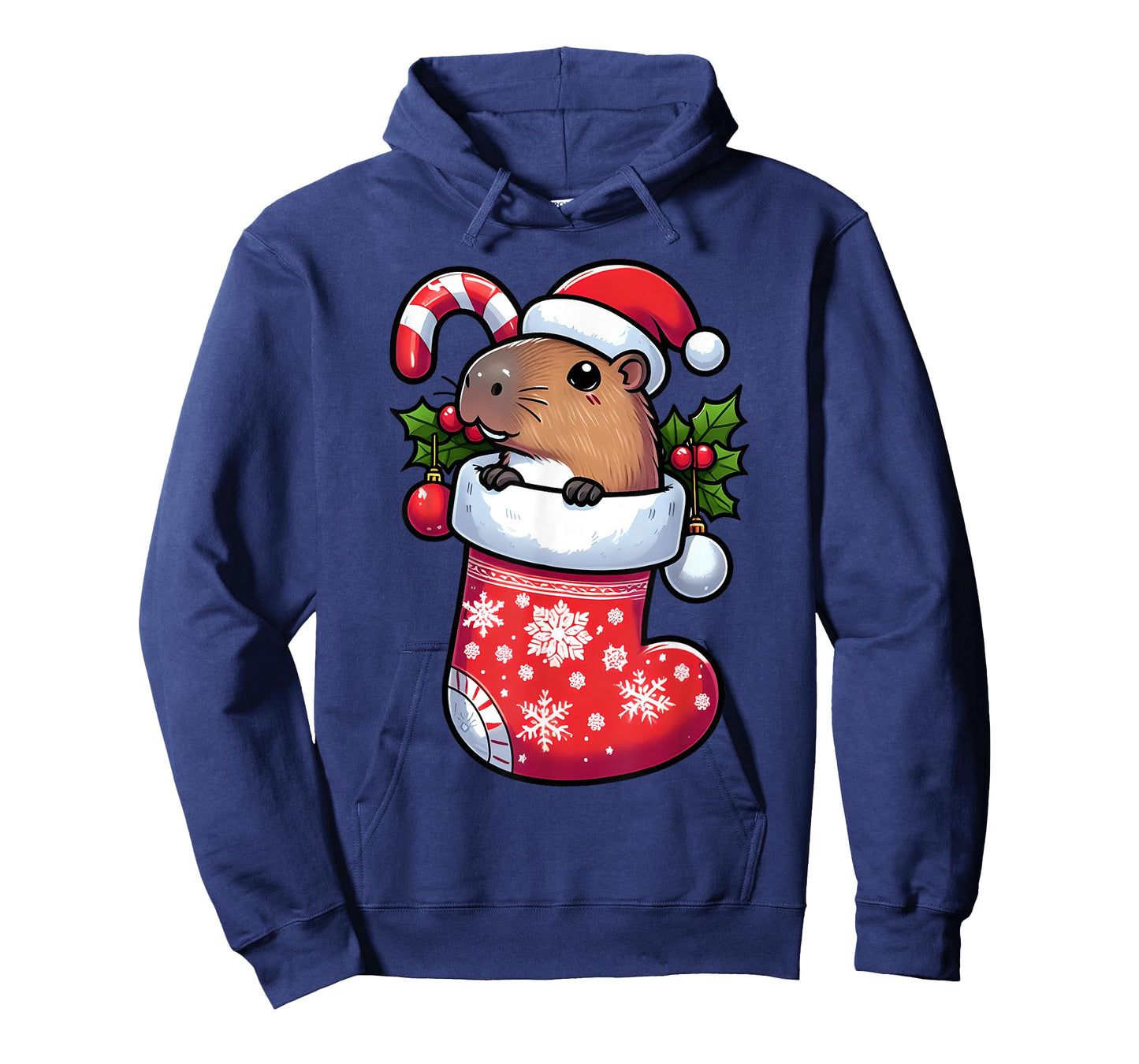 Capybara in Christmas Stocking Candy Cane Santa Hat Pajama T-Shirt