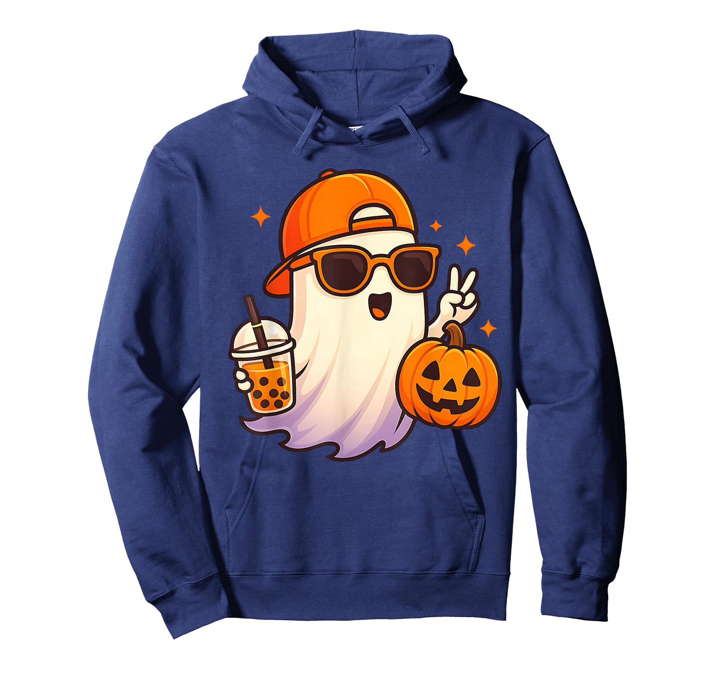 Kawaii Ghost Drinking Pumpkin Boba Tea Cute Ghost Halloween T-Shirt