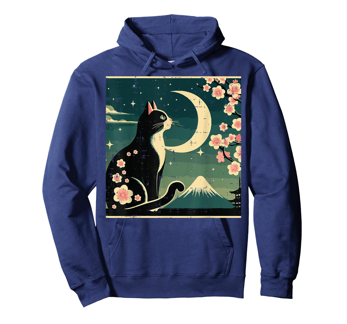 Japanese Tuxedo Cat Moon Sakura Vintage Art Women Girls Kids T-Shirt