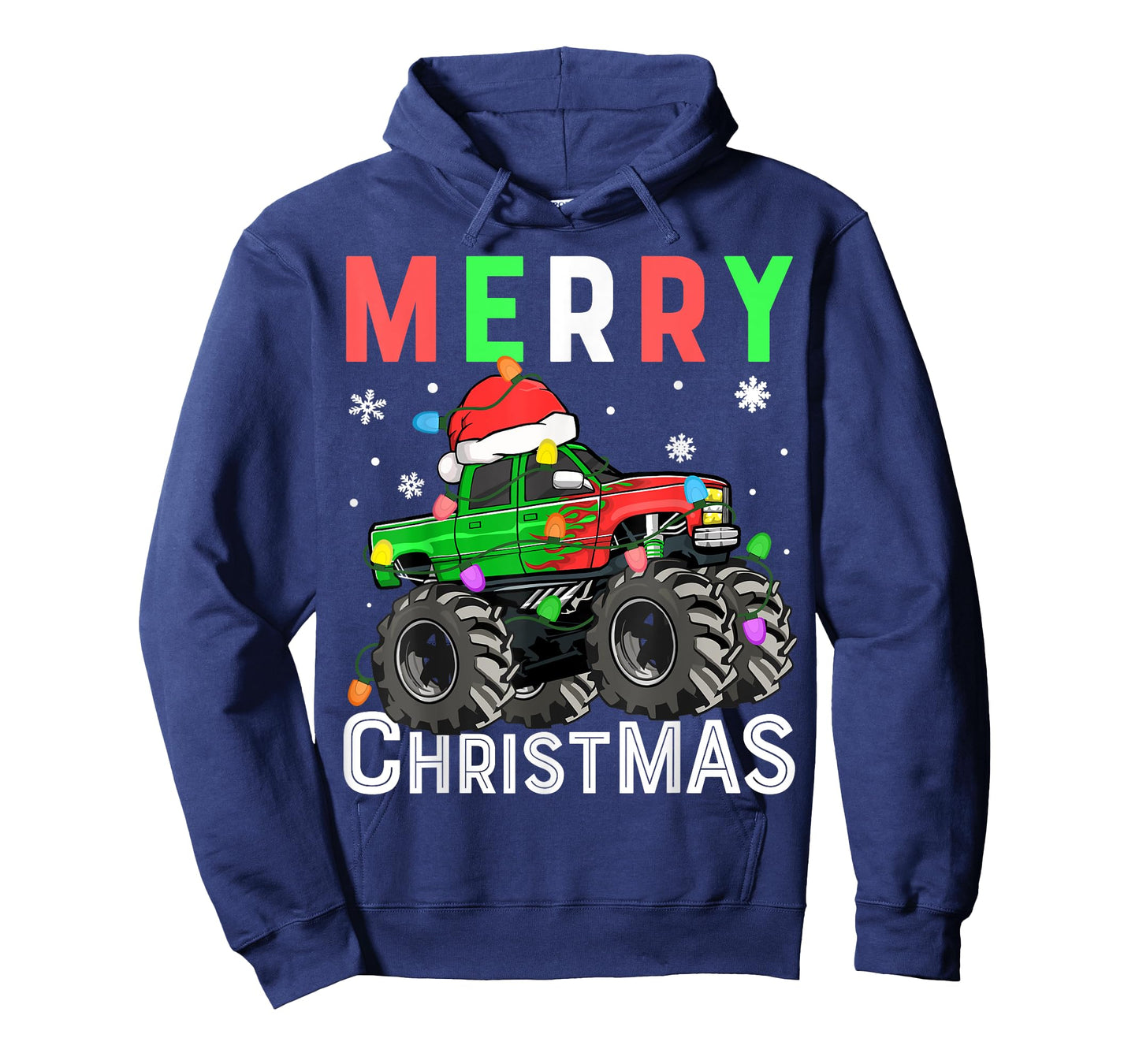 Boys Monster Truck Merry Christmas Santa Hat Kids Toddler T-Shirt