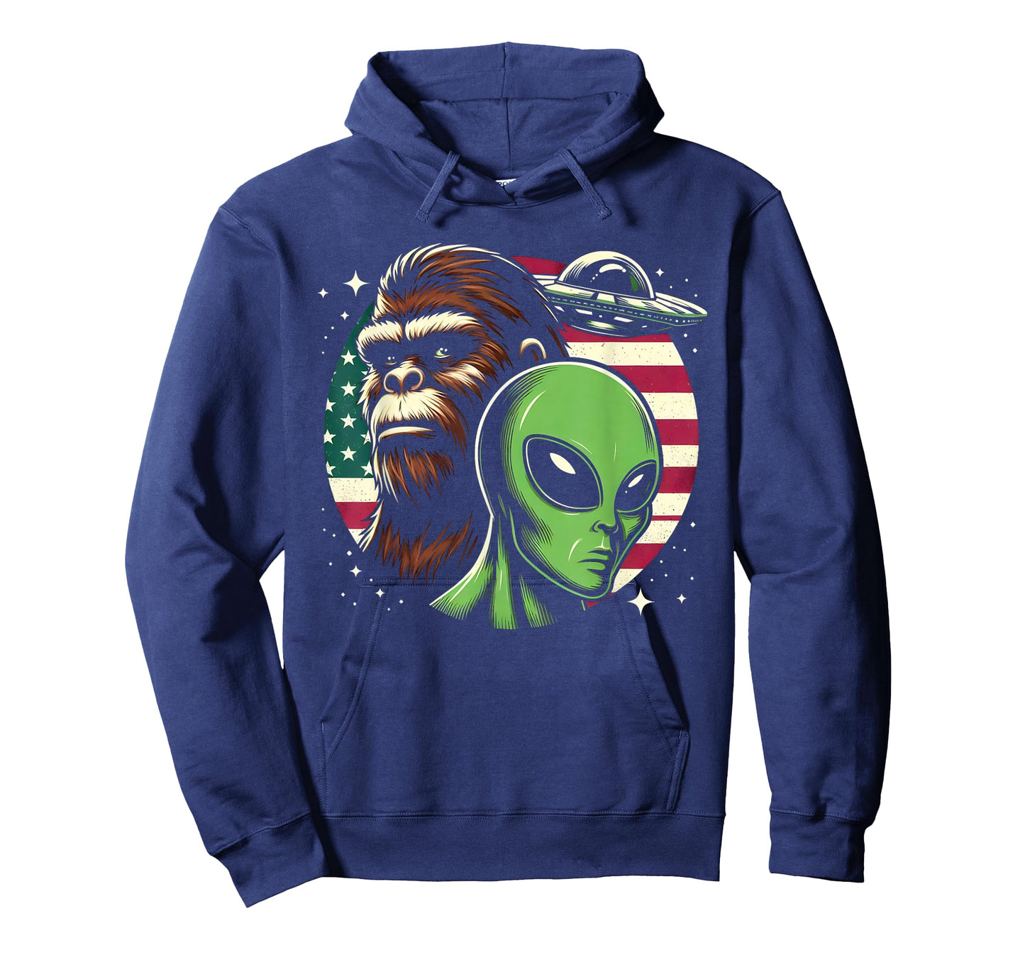 Bigfoot Sasquatch Alien UFO USA American Flag T-Shirt