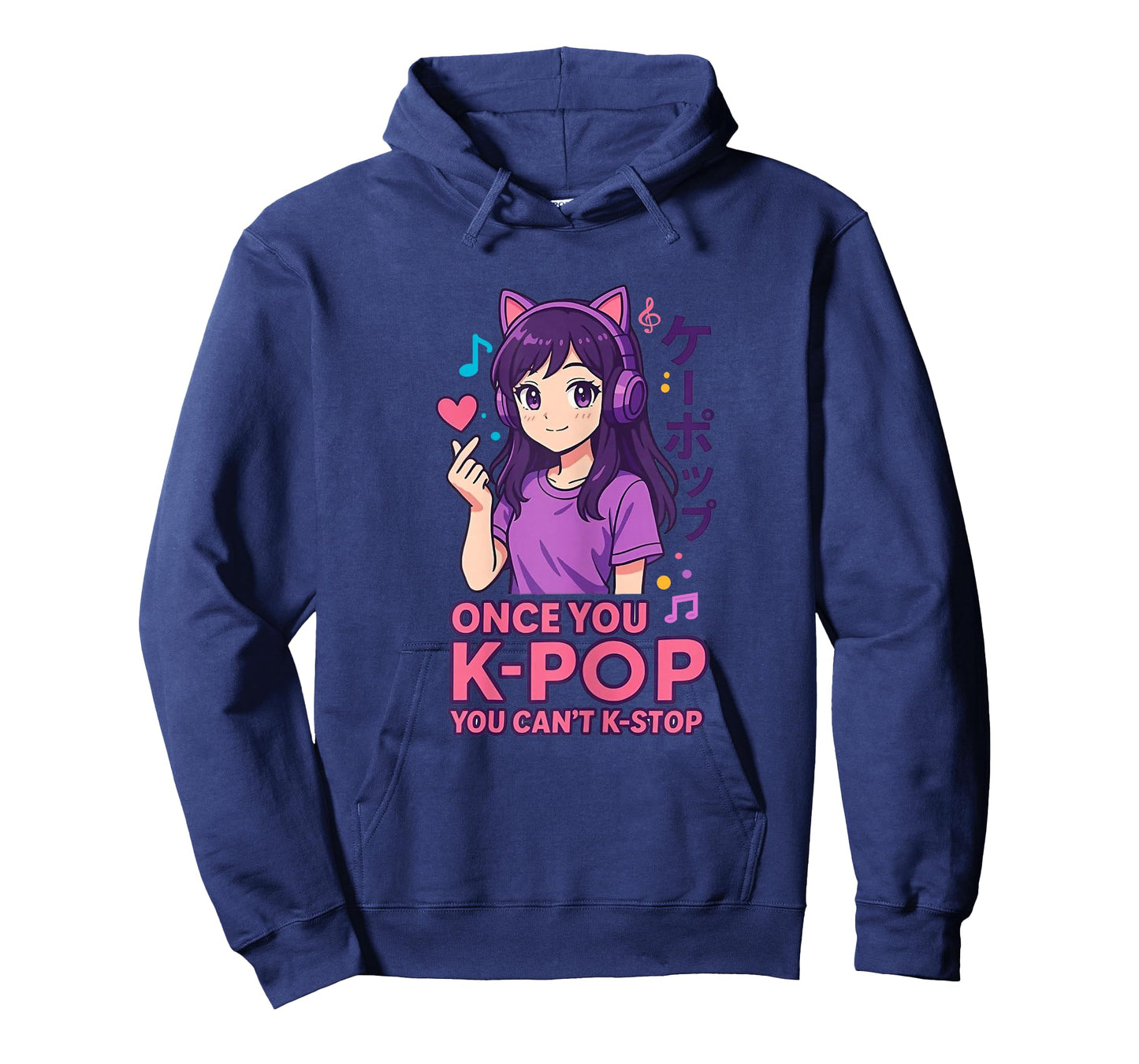 Cute Kawaii Girl with Cat Headphones Kpop Music Fans T-Shirt