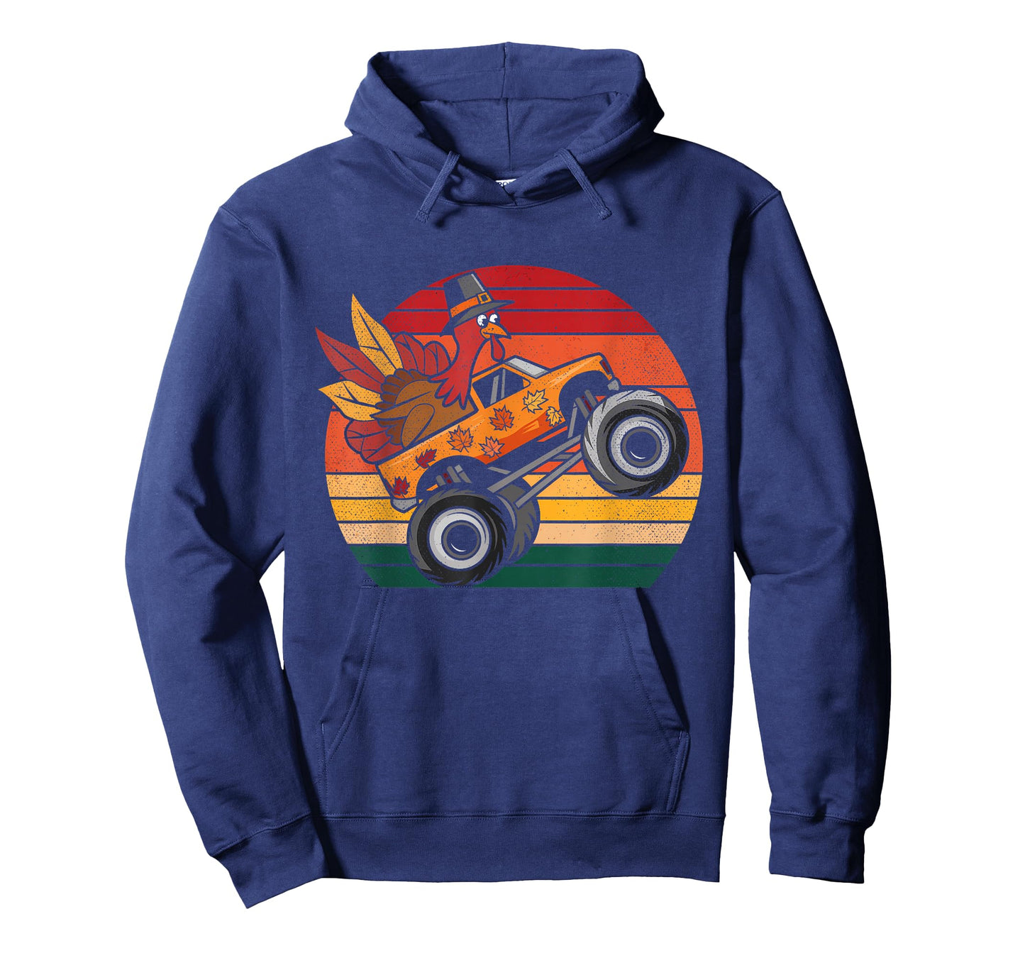 Kids Monster Truck Turkey Sunset Retro Thanksgiving Boy Kid T-Shirt