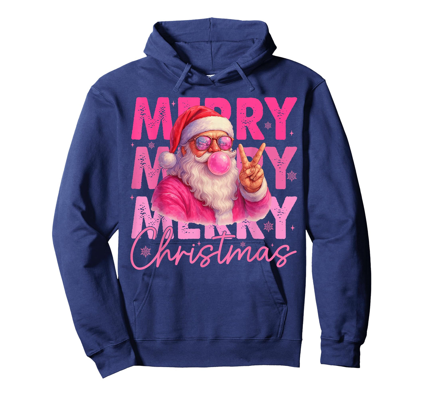 Mery Christmas Santa Claus Blowing Bubble Gum Pink Glasses T-Shirt