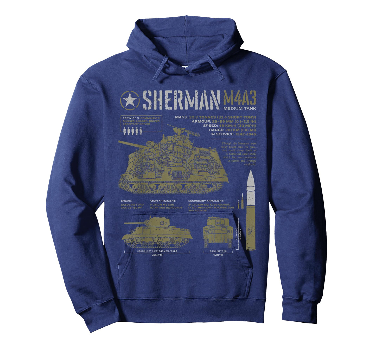 Sherman Tank World War 2 Blueprint T-Shirt