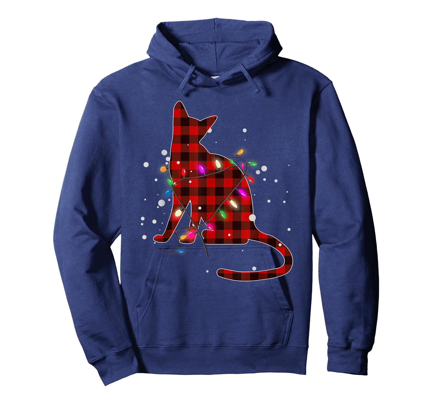 Red Buffalo Plaid Cat Christmas Pajamas Xmas Tree Lights T-Shirt for Men Women Kids