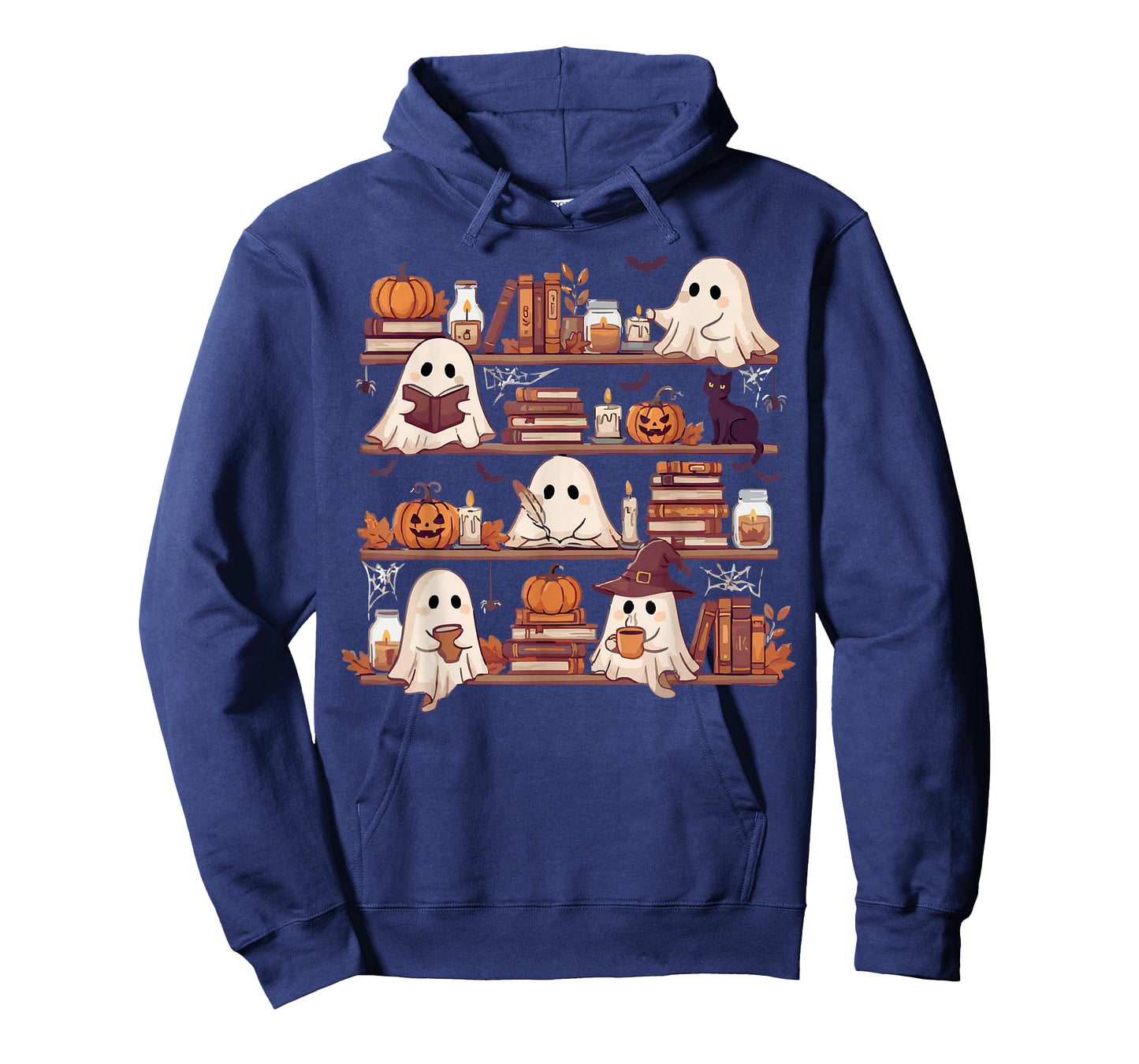 Retro Ghosts Reading Book Halloween Bookshelf Spooky Library T-Shirt