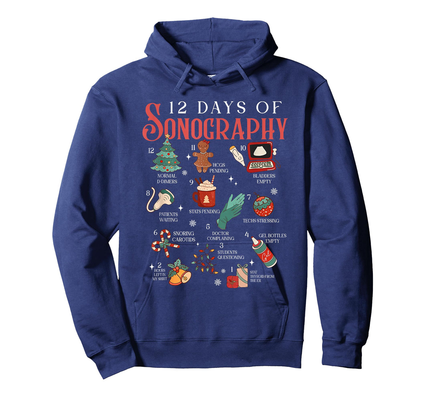 Retro Funny 12 Days of Sonography Ultrasound Tech Christmas T-Shirt