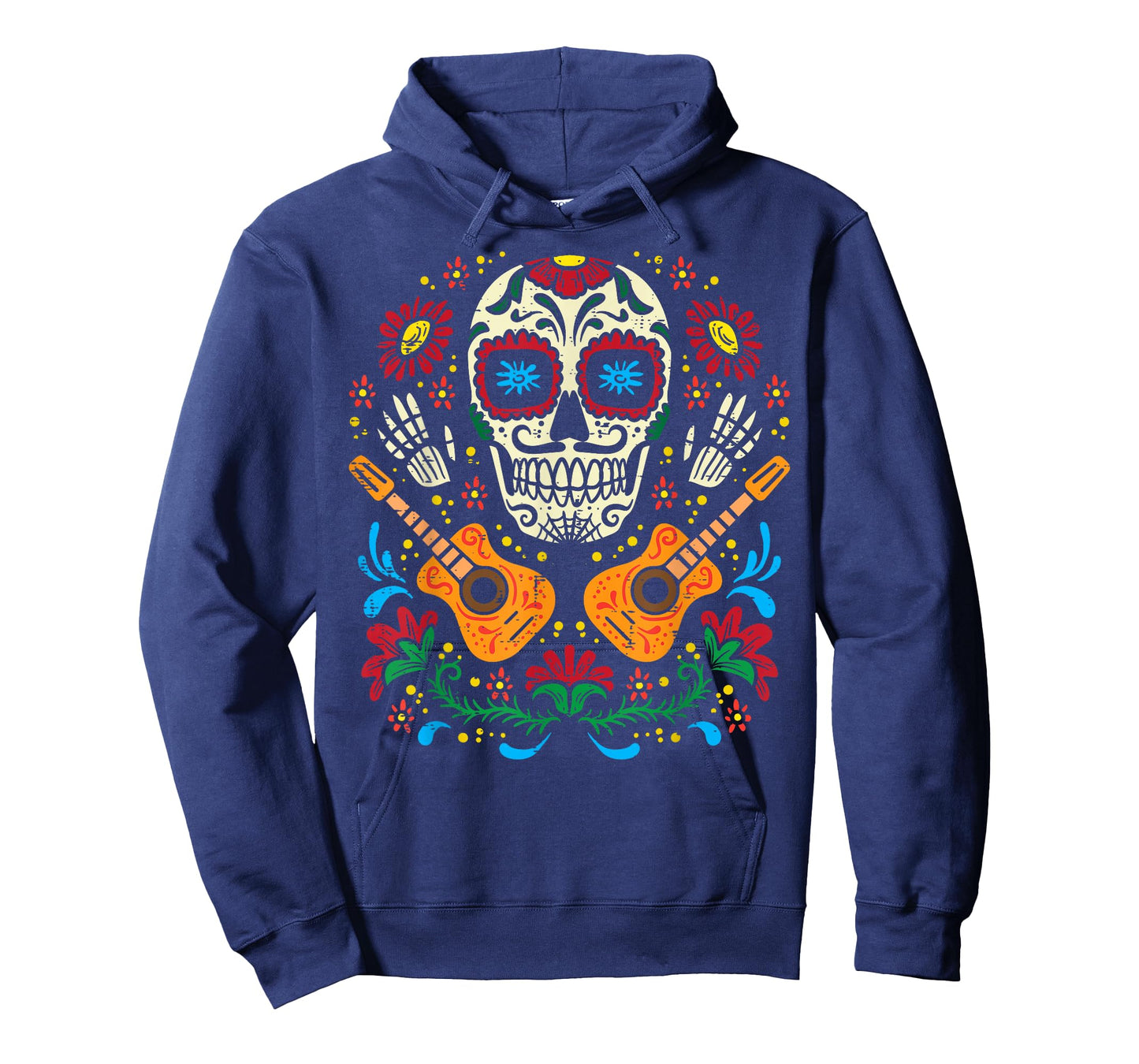 Sugar Skull Flowers Guitar Dia De Muertos Mexican Halloween T-Shirt