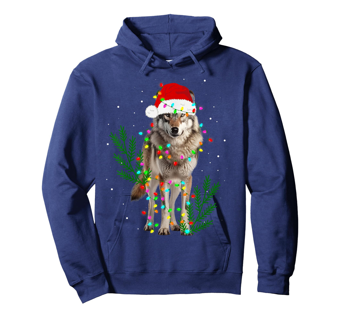 Wolf Santa Hat Christmas Lights Wolf Lover Animal Xmas T-Shirt
