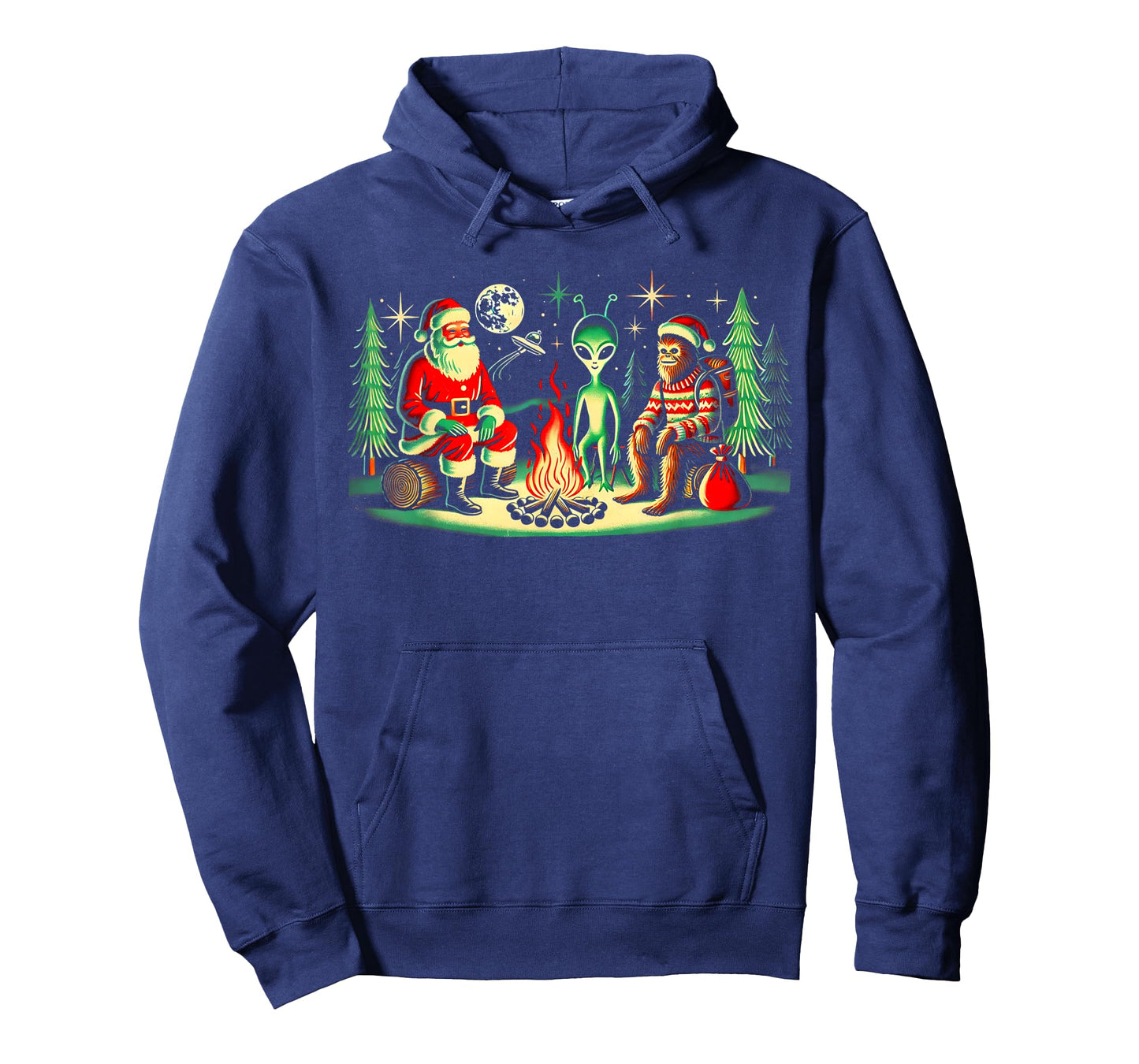 Santa Bigfoot and Alien Sat Around a Fire at Camp, Christmas T-Shirt