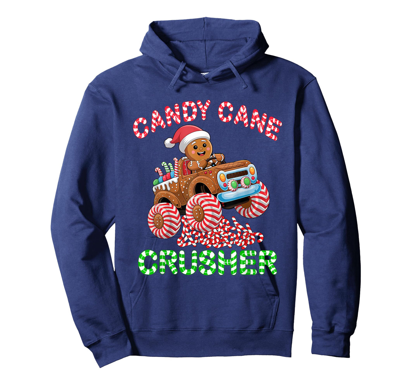 Kids Christmas Gingerbread Candy Cane Crusher Monster Truck T-Shirt