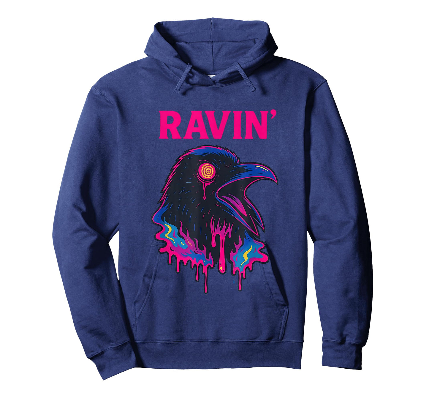 Ravin Raven Psychedelic Rave Party Trippy techno Funny T-Shirt