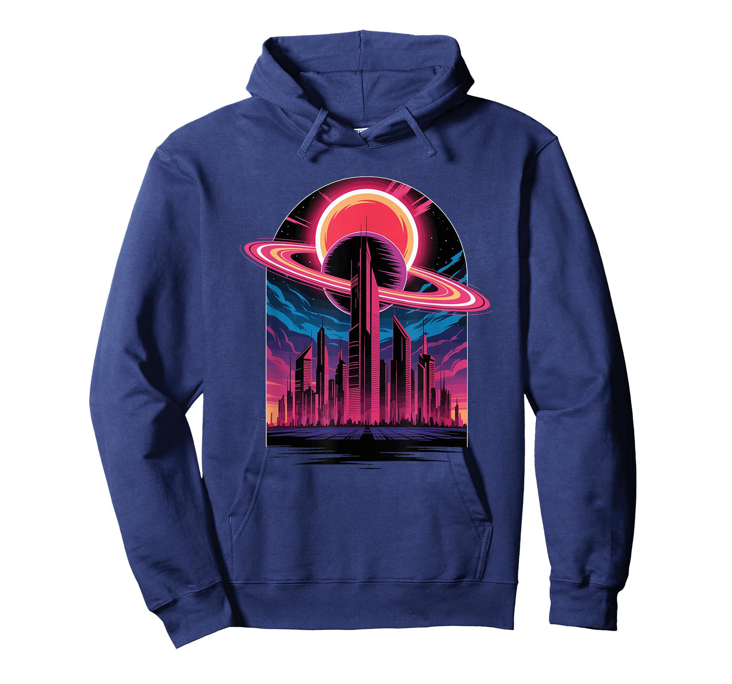 Retro Futuristic Cityscape with Planet and Ring Eclipse T-Shirt