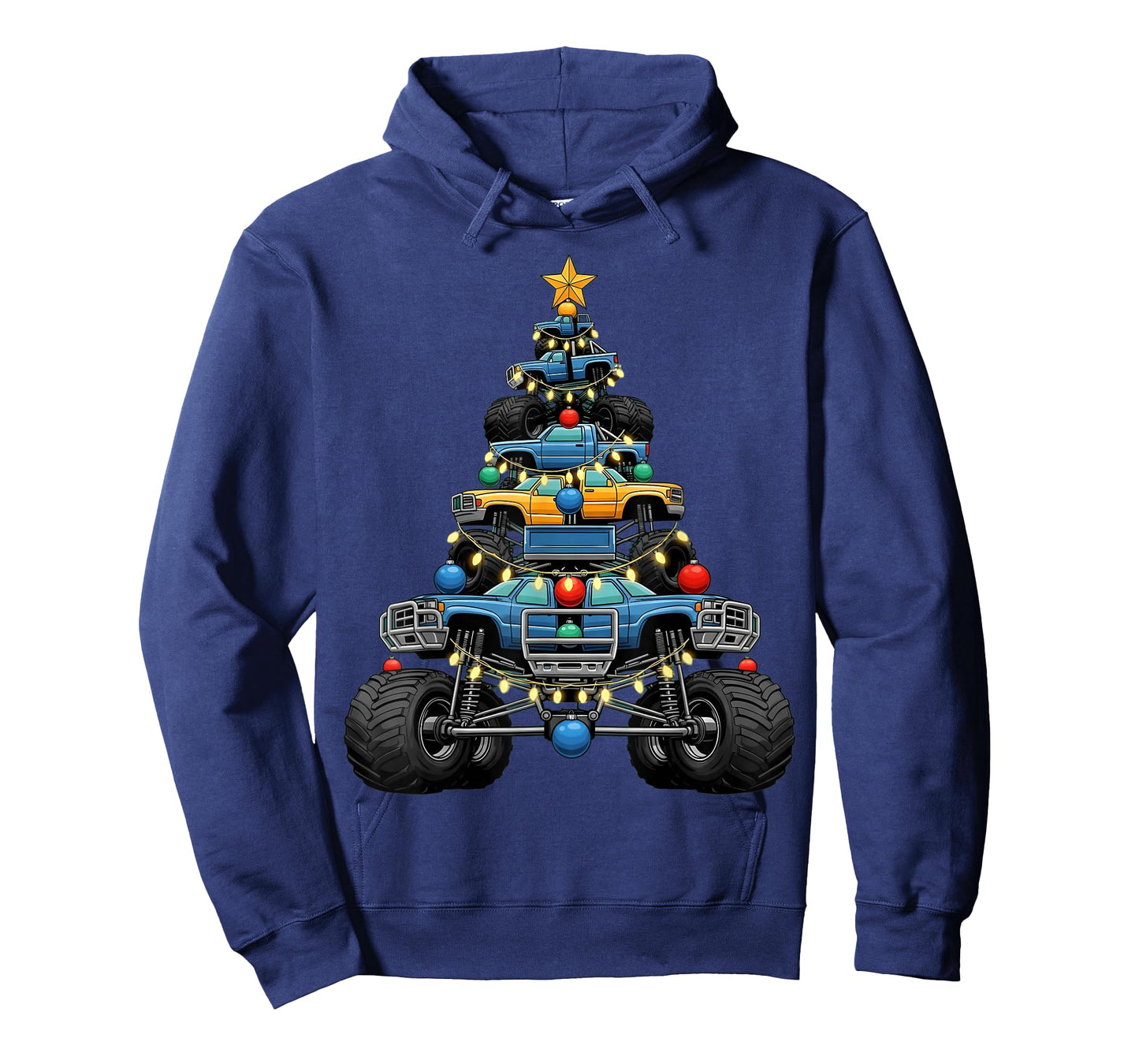 Monster Truck Christmas Tree Xmas Lights Graphic Kids Boys T-Shirt