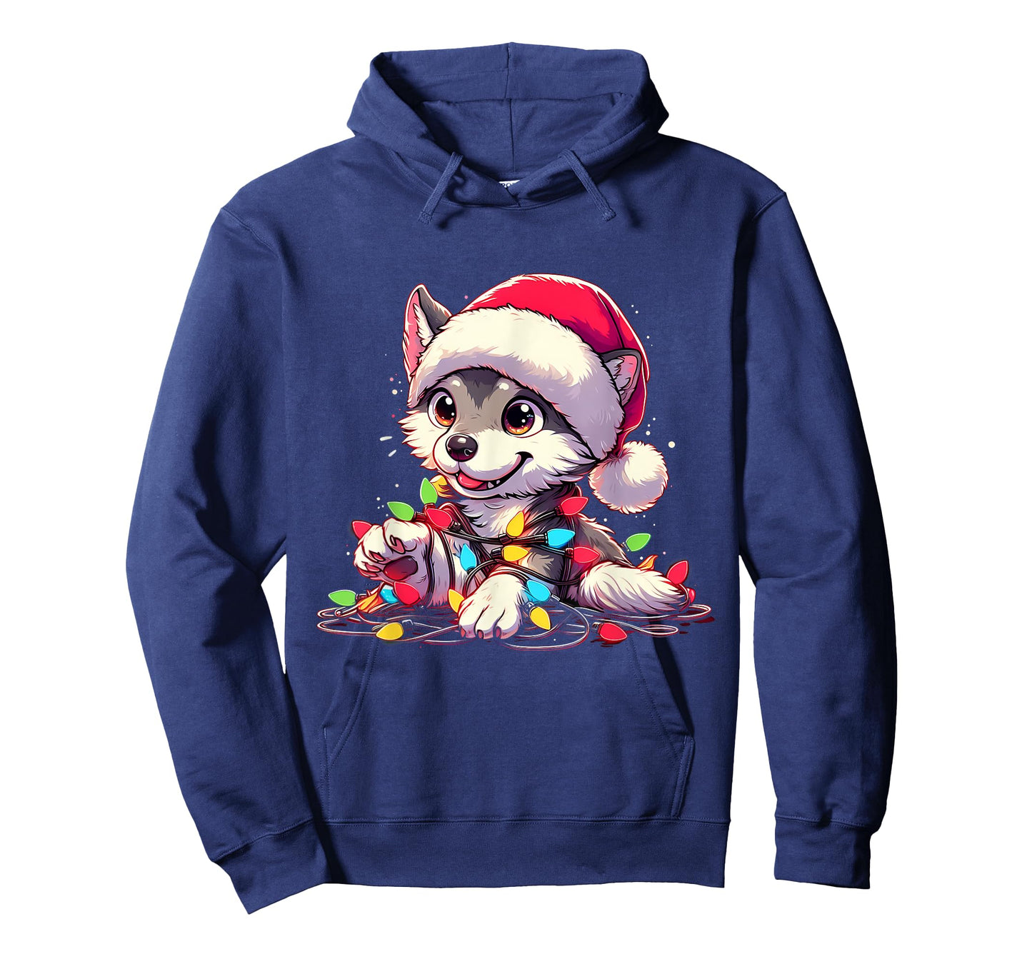 Merry Wolfmas Christmas Lights Cute Wolf Santa Hat T-Shirt