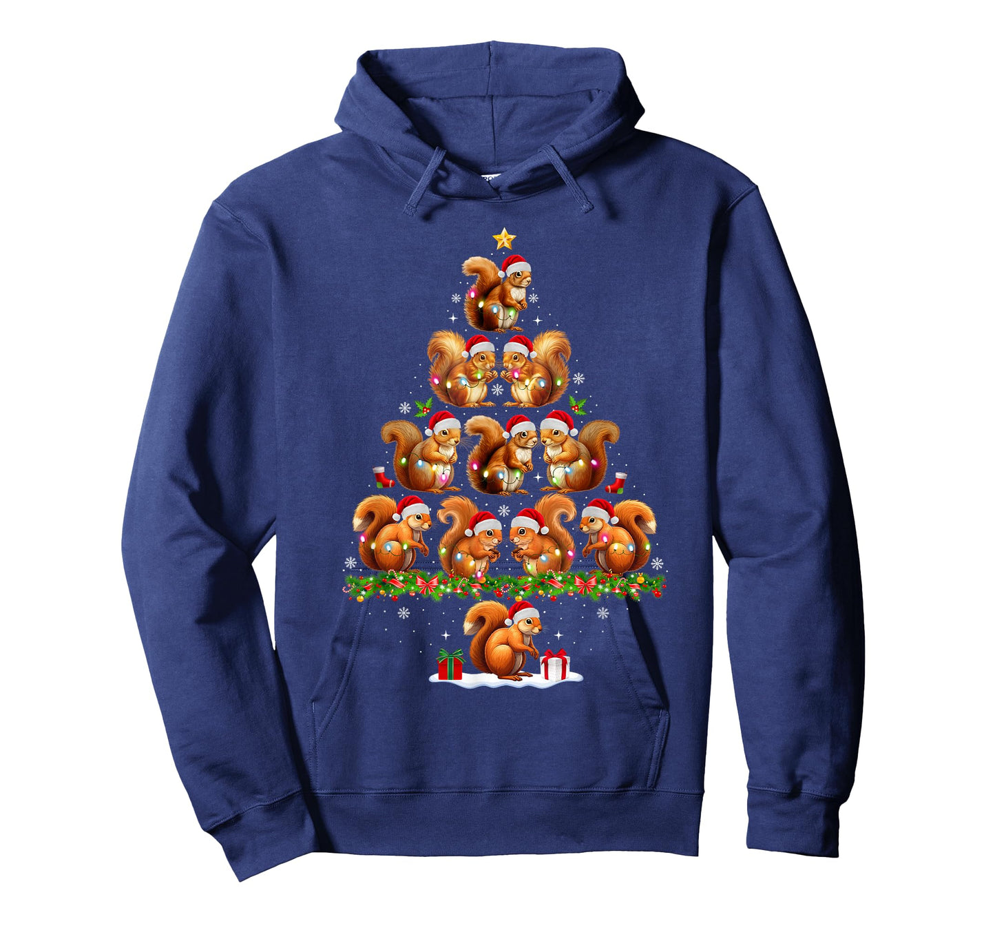 Squirrel Christmas Tree Lights Funny Xmas Family Men Women T-Shirt