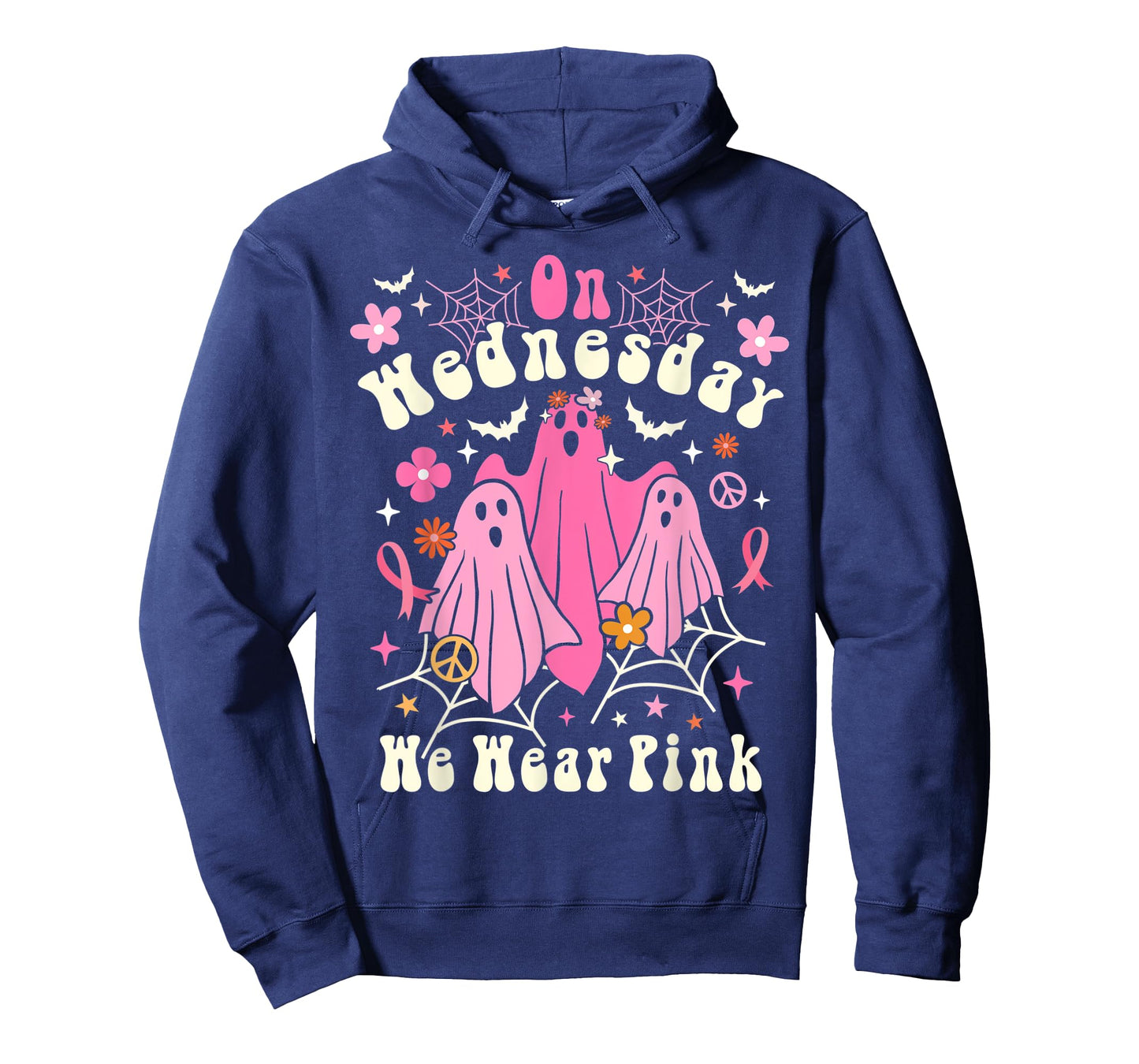 On Wednesday We Wear Pink Ghost Halloween Breast Cancer 2022 T-Shirt