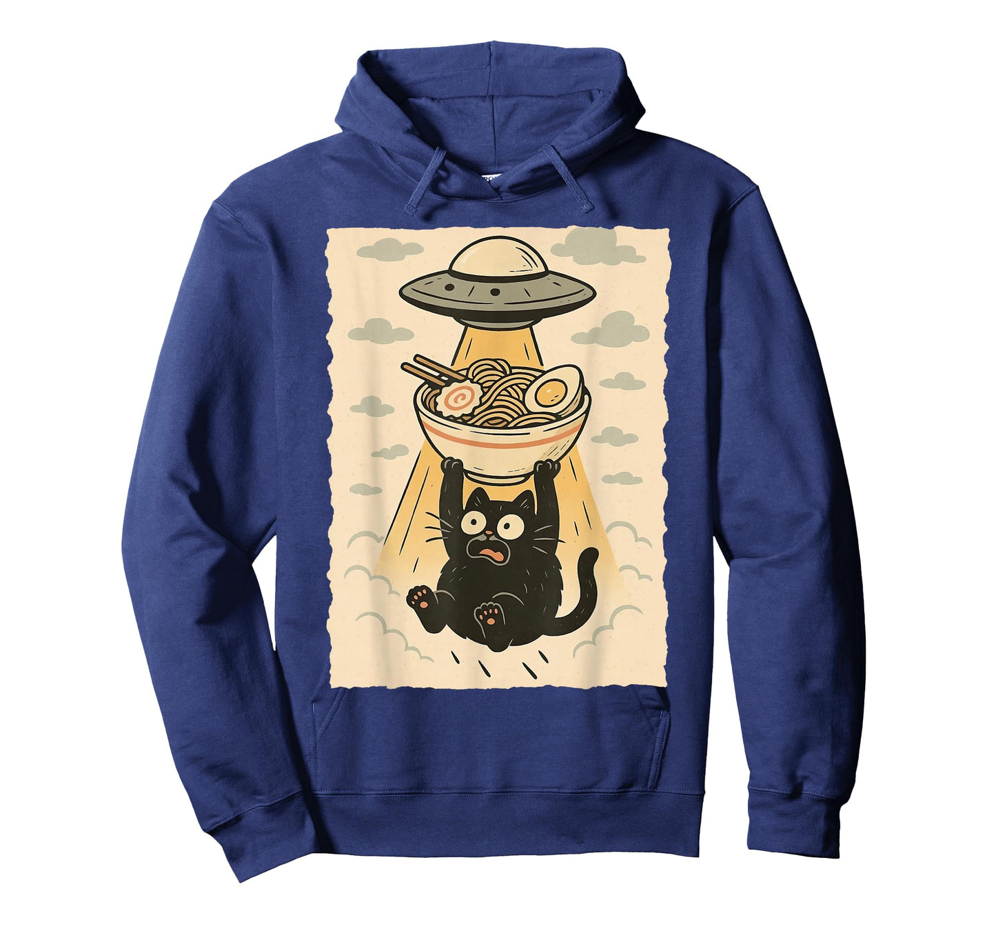 Funny Black Cat UFO Ramen Alien Abduction Graphic Tee Anime T-Shirt