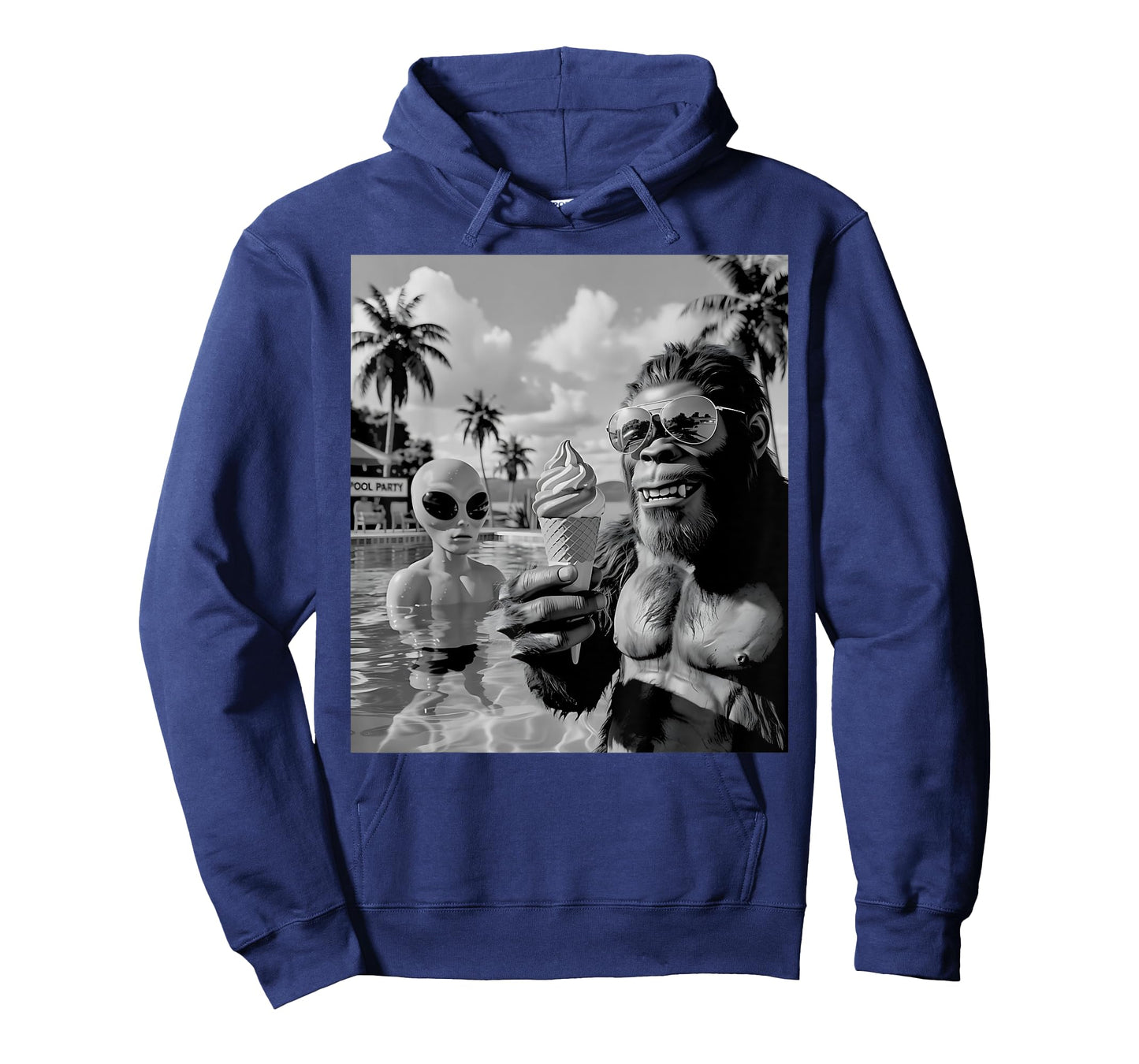 Funny Bigfoot and Alien Selfie In The Pool Ice Cream Summer T-Shirt