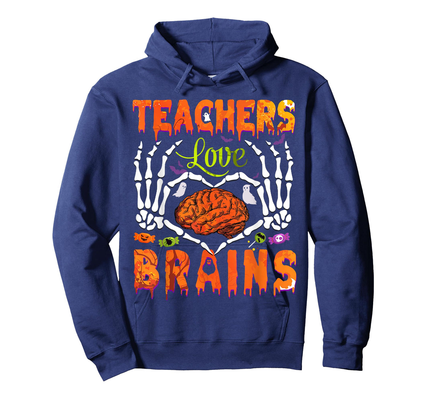 Halloween Heart Skeleton Teachers Love Brains Men Women Kids T-Shirt