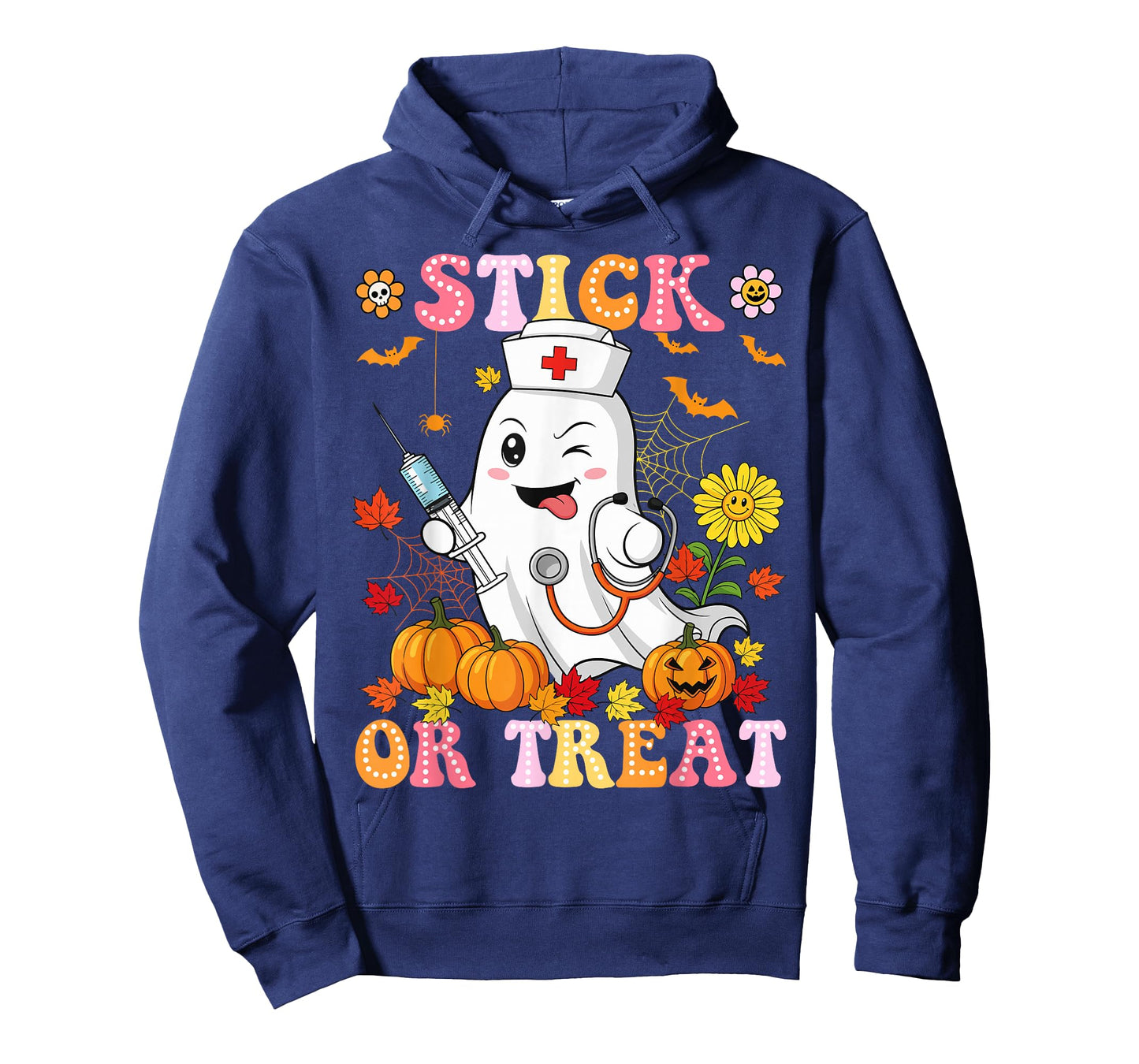 Stick Or Treat Nurse Funny Halloween Costume Boo Ghost Women T-Shirt
