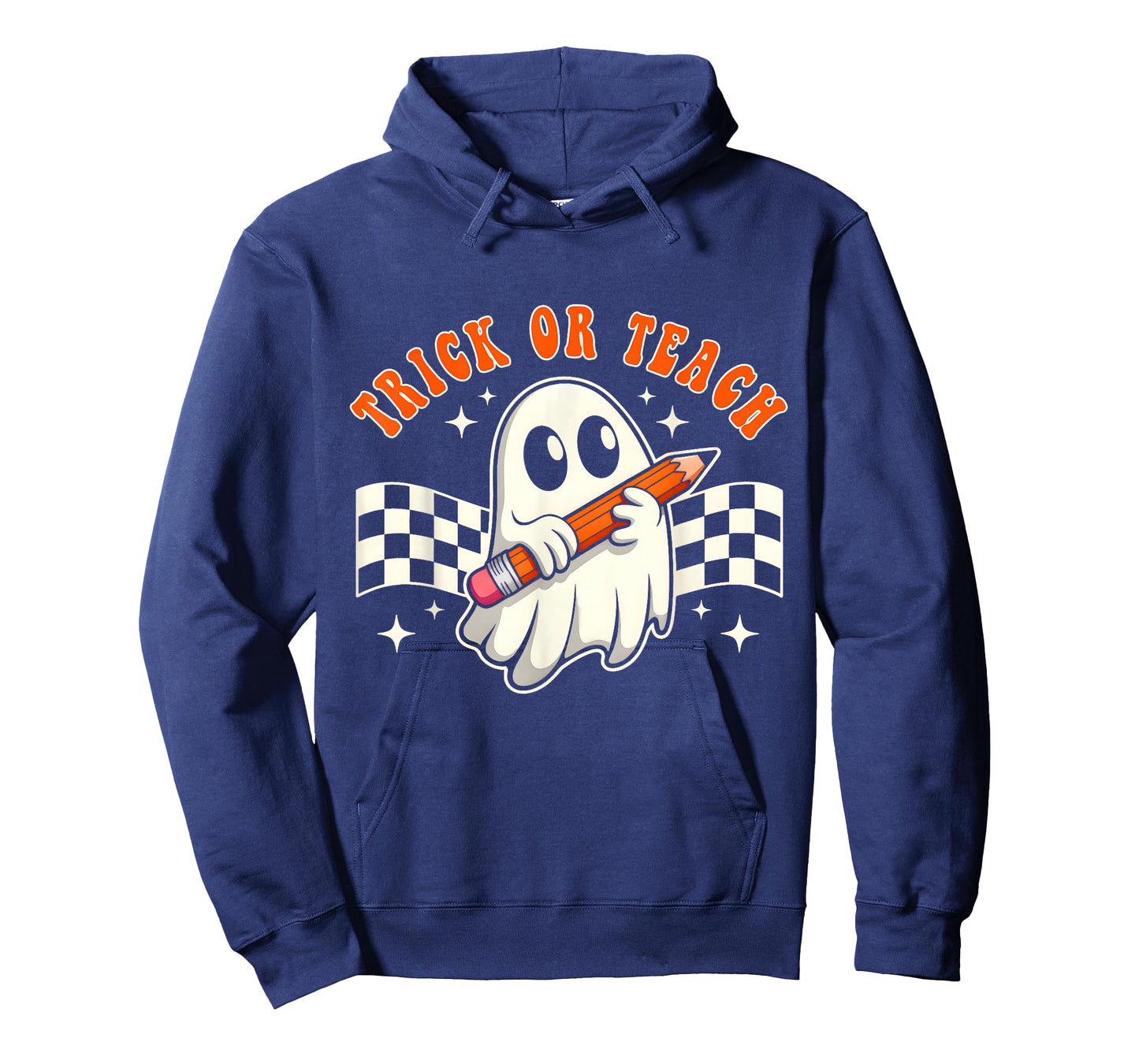 Trick Or Teach Groovy Retro Ghost Halloween Teacher Kids T-Shirt