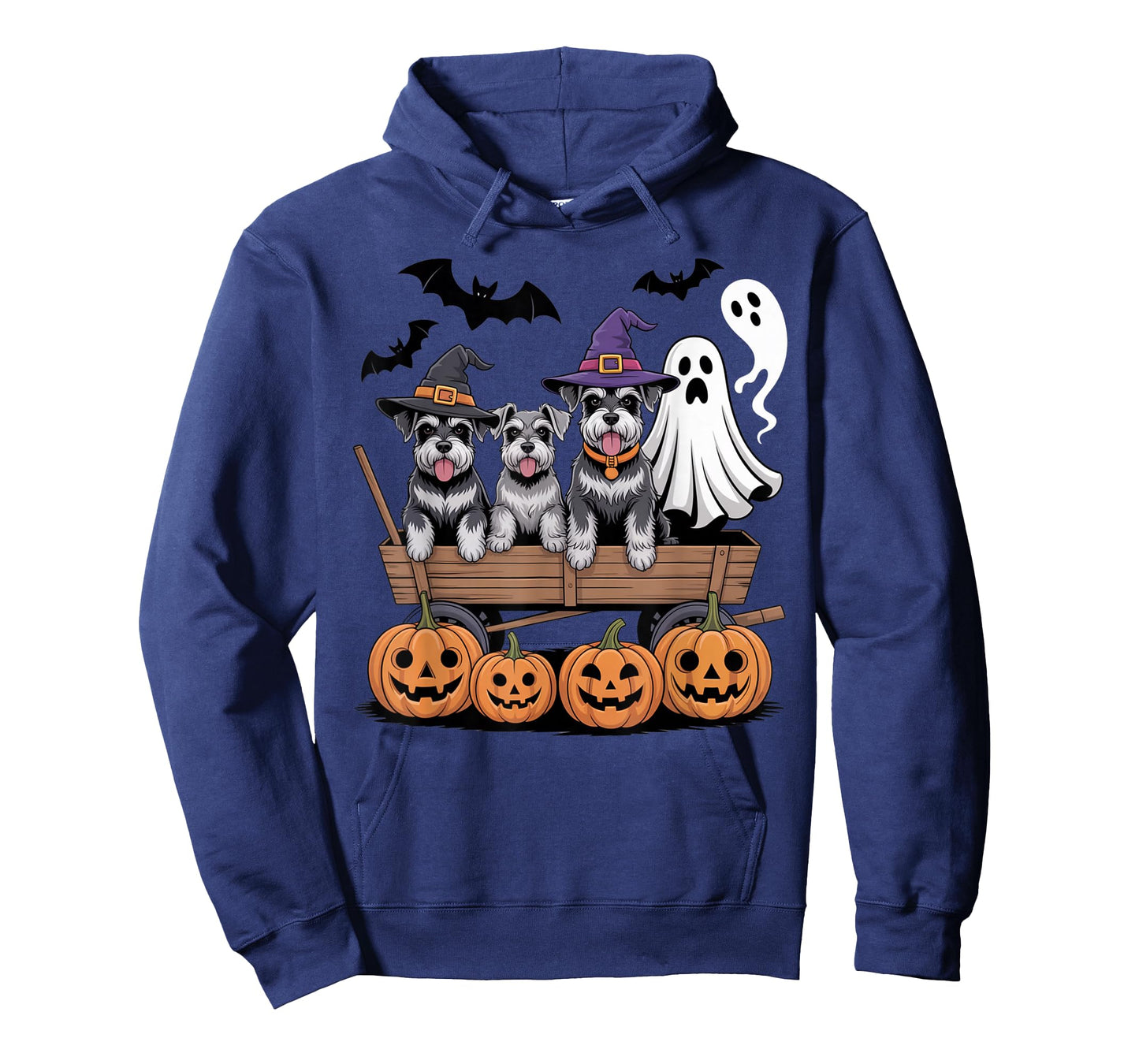 Schnauzer Halloween Wagon Ghost Witch Hats Bats Pumpkins T-Shirt