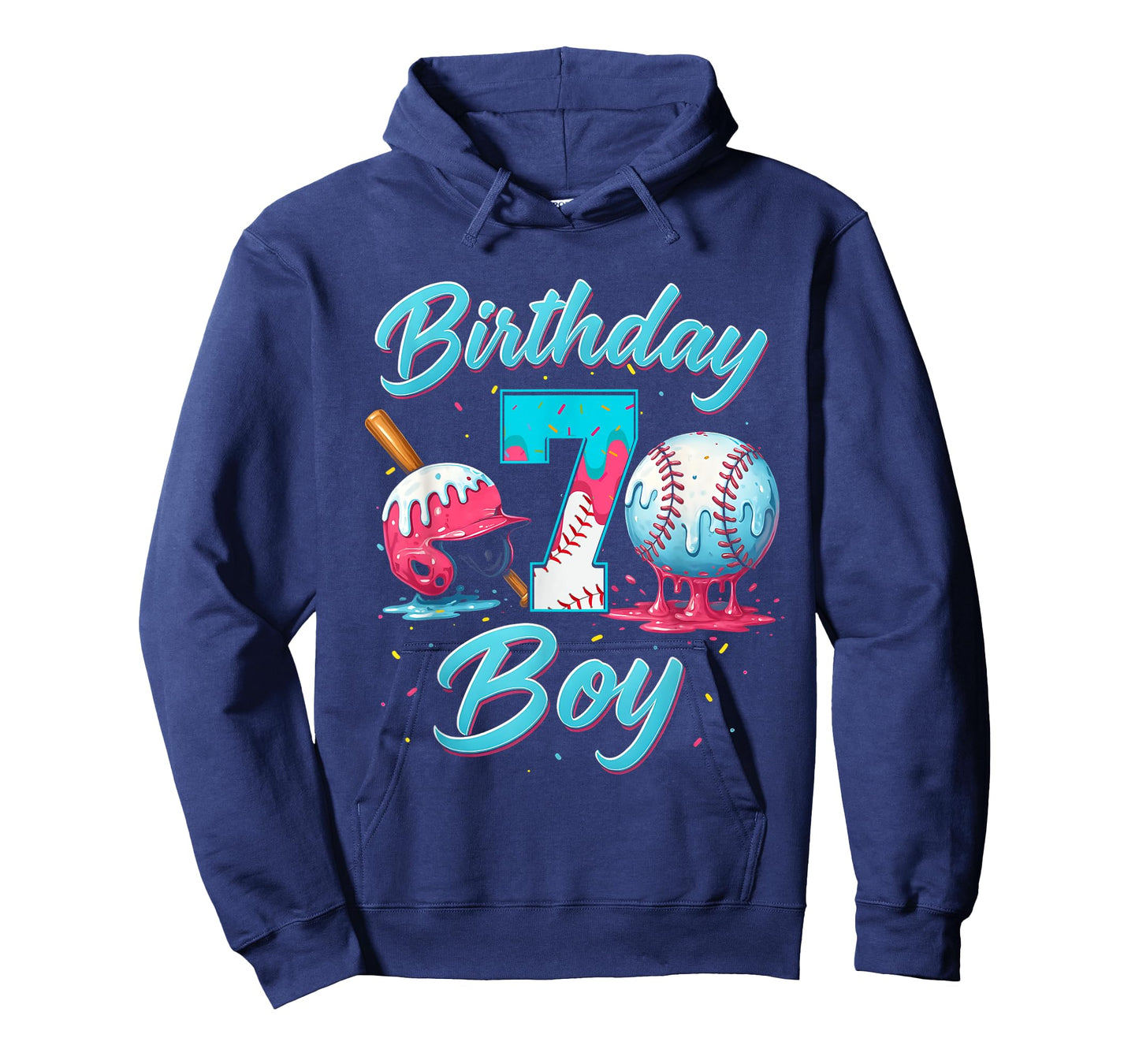 Baseball 7 Year Old Ice Cream Drip 7th Birthday Boy Number 7 T-Shirt