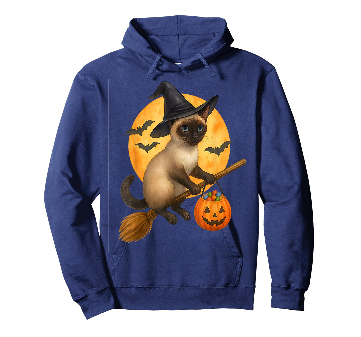 Cute Halloween Siamese cat Witch Flying on Broom with Candy T-Shirt