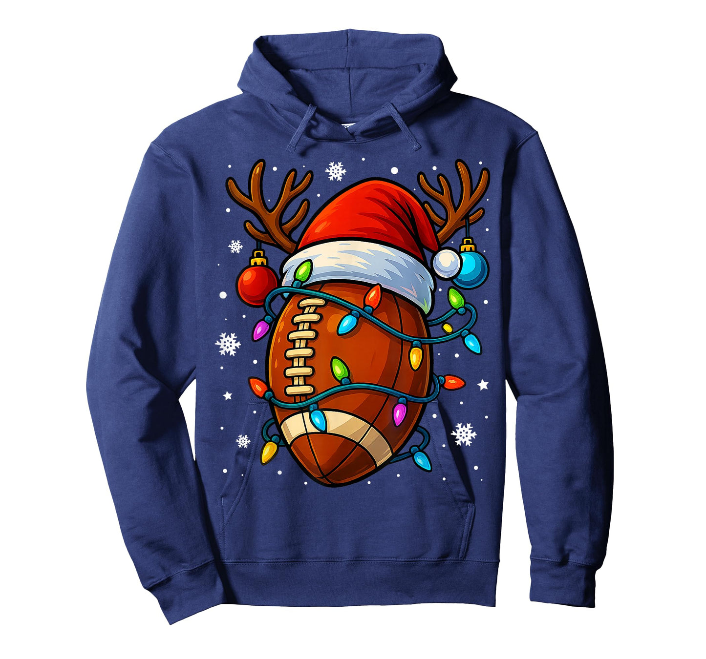 Christmas Football Santa Hat Lights Xmas Pajamas Men Boys T-Shirt