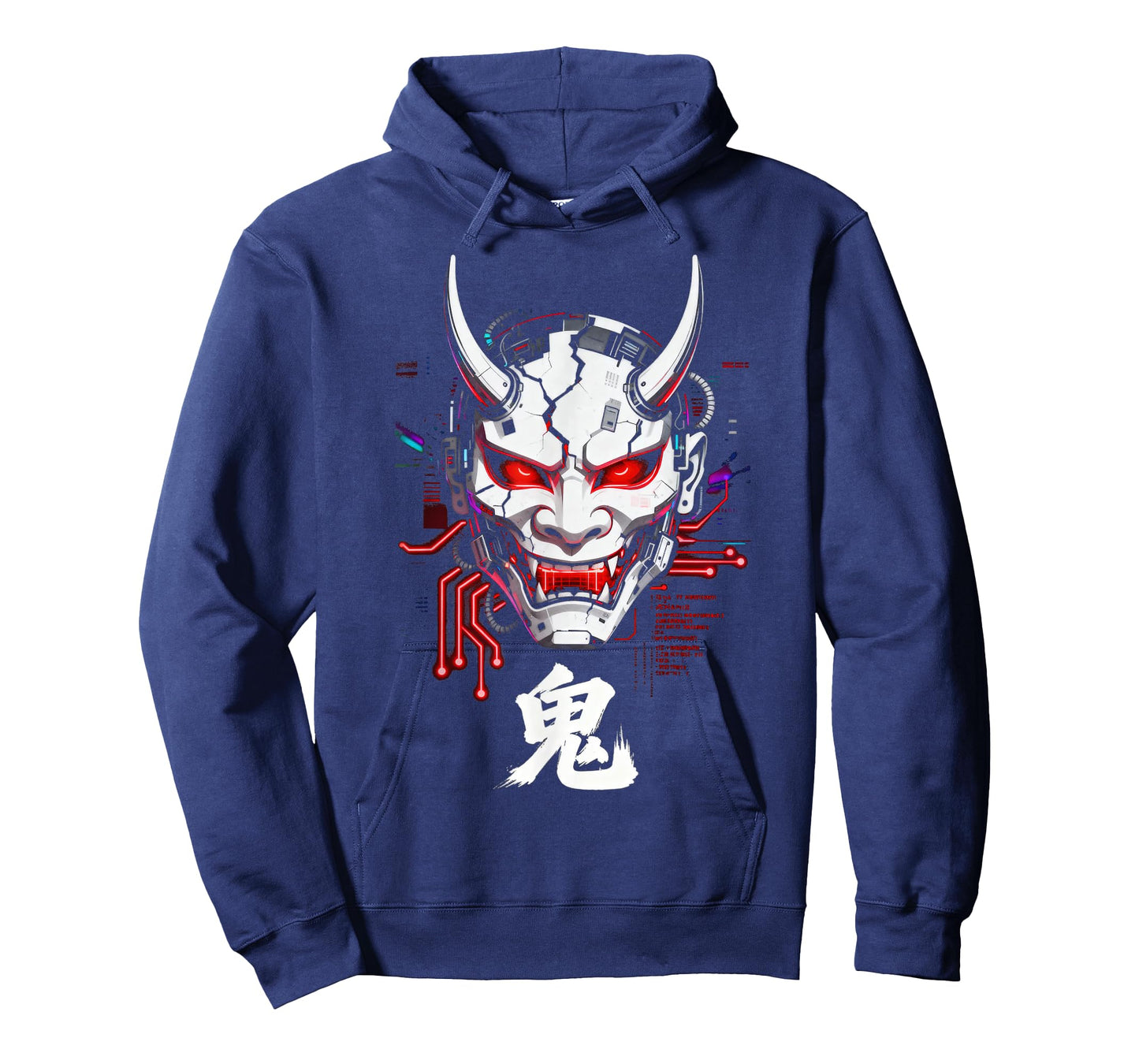 Cyberpunk Oni Mask Glitch Japanese Kanji Sci-Fi T-Shirt