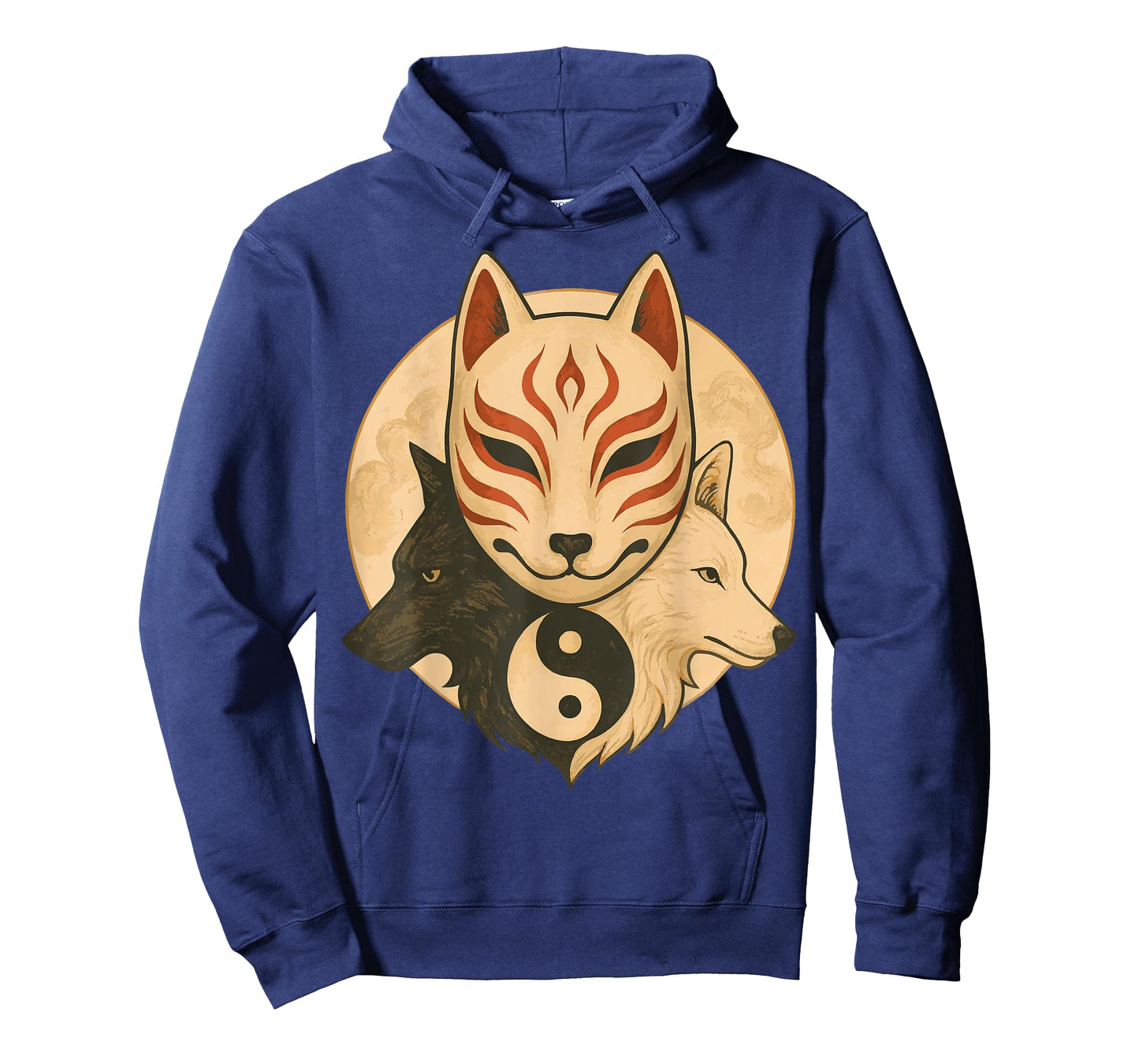 Kitsune Mask Yin Yang Wolves Balance Spirit Art T-Shirt