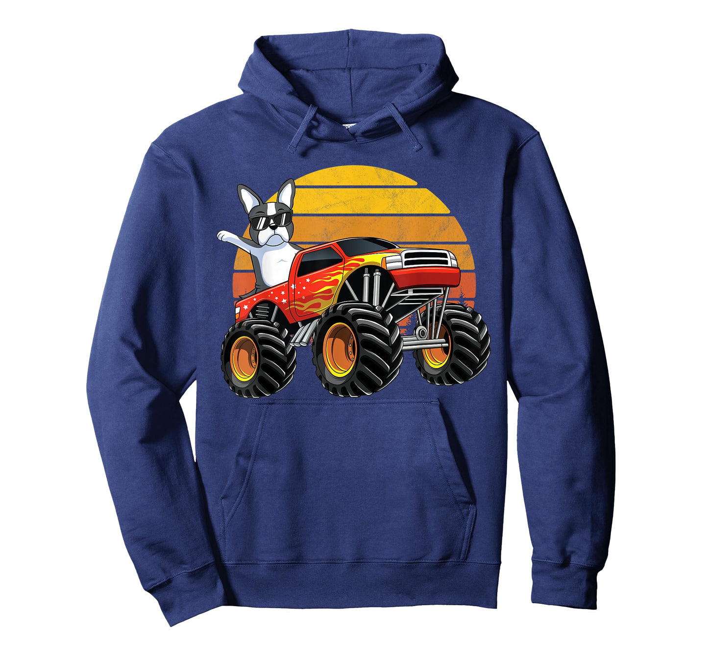 Monster Truck Boston Terrier Dog Retro Sunset Boys Kids Gift T-Shirt